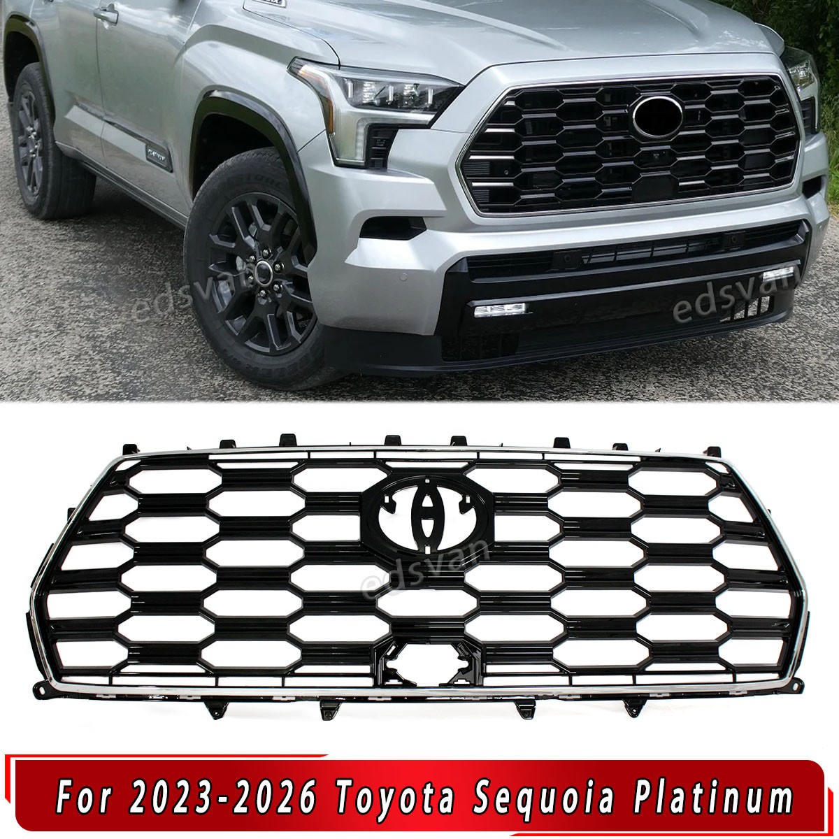For 23-26 Toyota Sequoia Platinum/Capstone Chrome Trim Gloss Black Grille Insert
