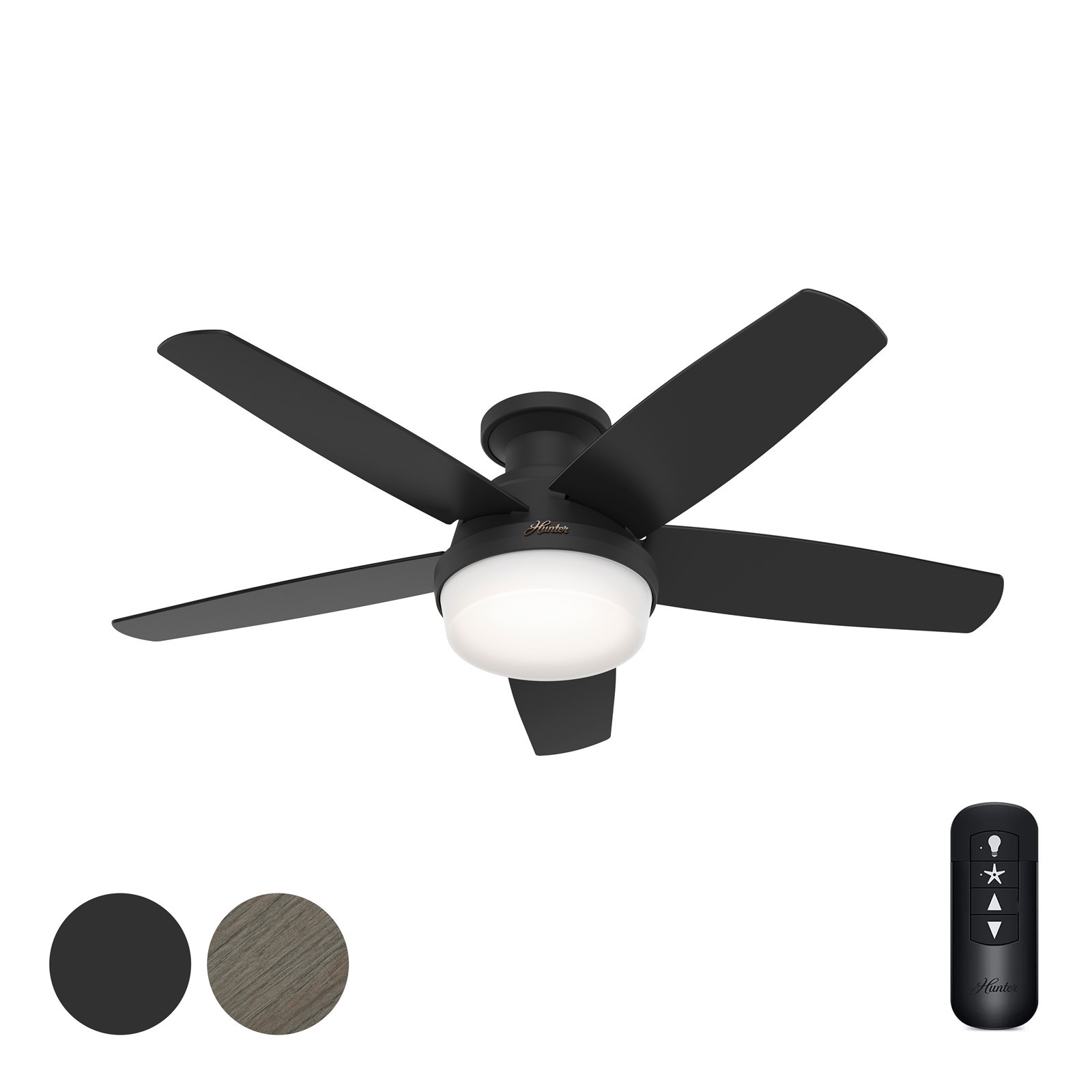 Hunter Fan 48 in Low Profile Matte Black Indoor Ceiling Fan w Light and Remote