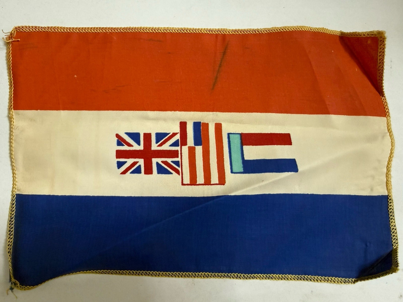 WWI Era Allied Silk Banner France US Britain Flags c1917-1919 Antique