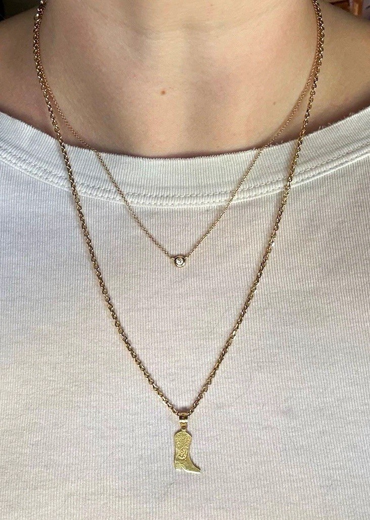 14k Gold Bezel Set Diamond Necklace 1/16 Carat 16 - 18 inches Adjustable