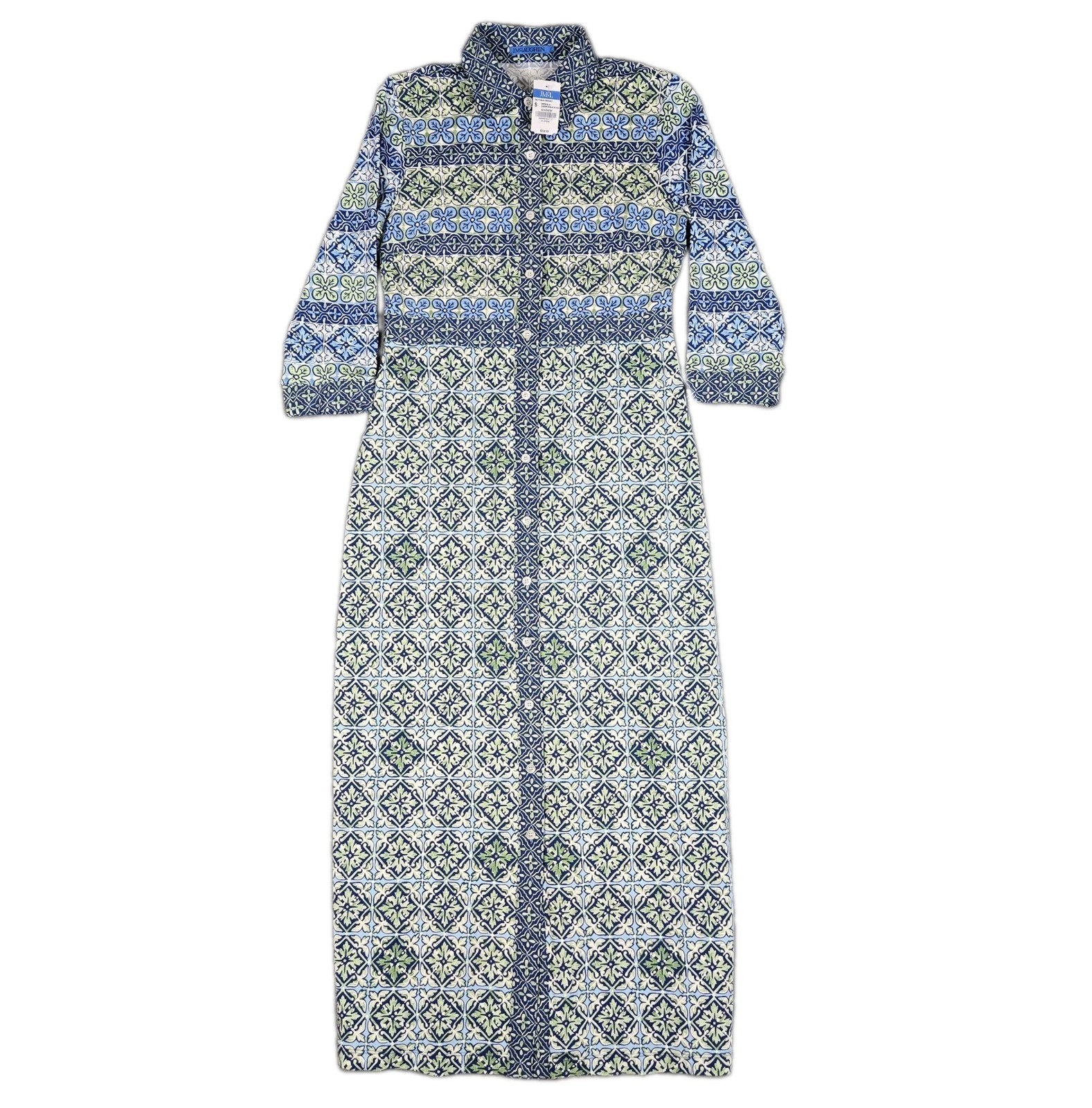 J. McLaughlin Kailyn Maxi Dress Womens Small Green Blue Garden Mosaic Waves NWT