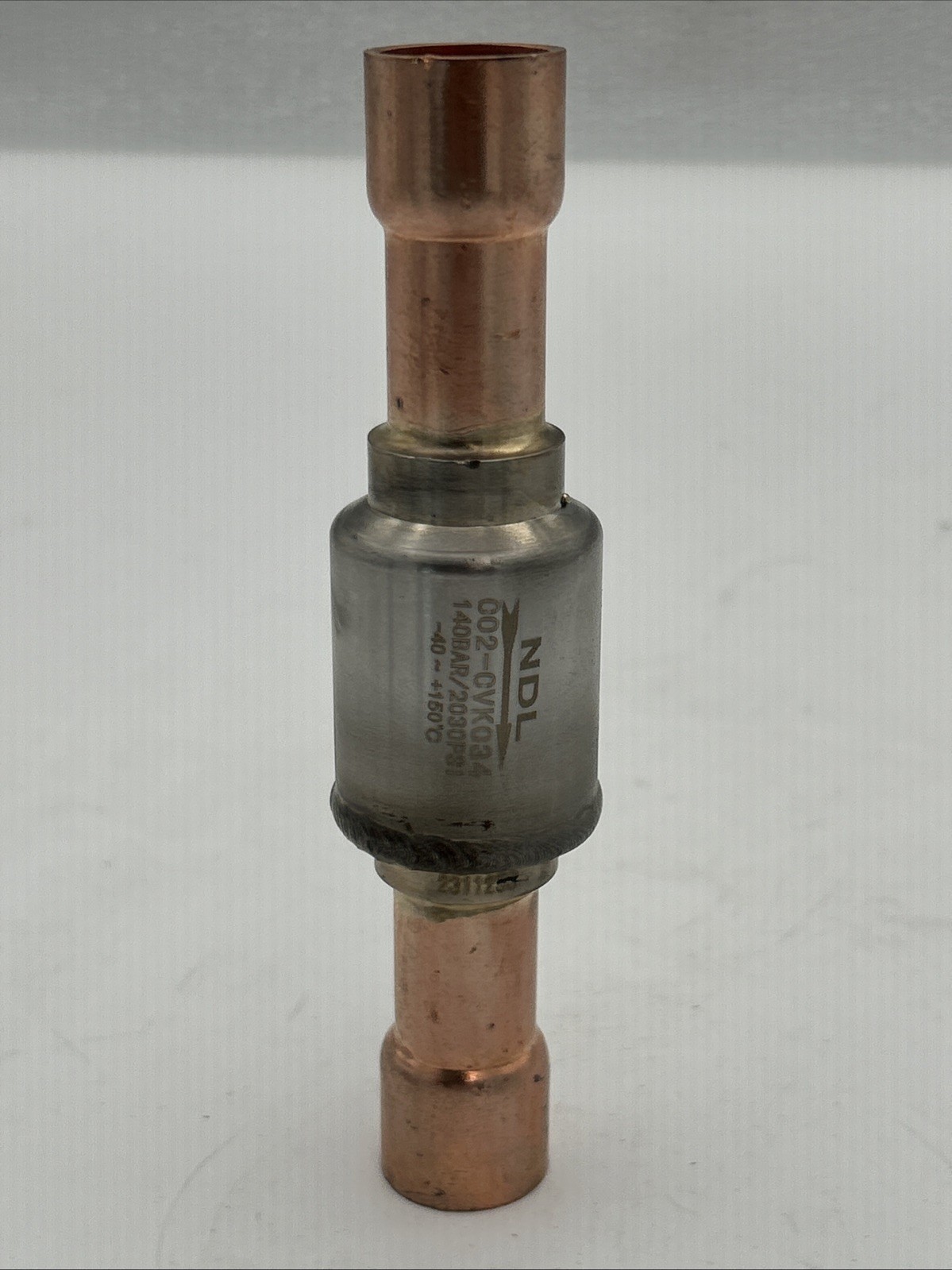 NDL Industries Check Valve w/copper Ends 7/8 C02-CVK034 140BAR/2030 PSI -40 +150 NDL Industries Check Valve w/copper Ends 7/8 C02-CVK034 140BAR/2030 PSI -40 +150