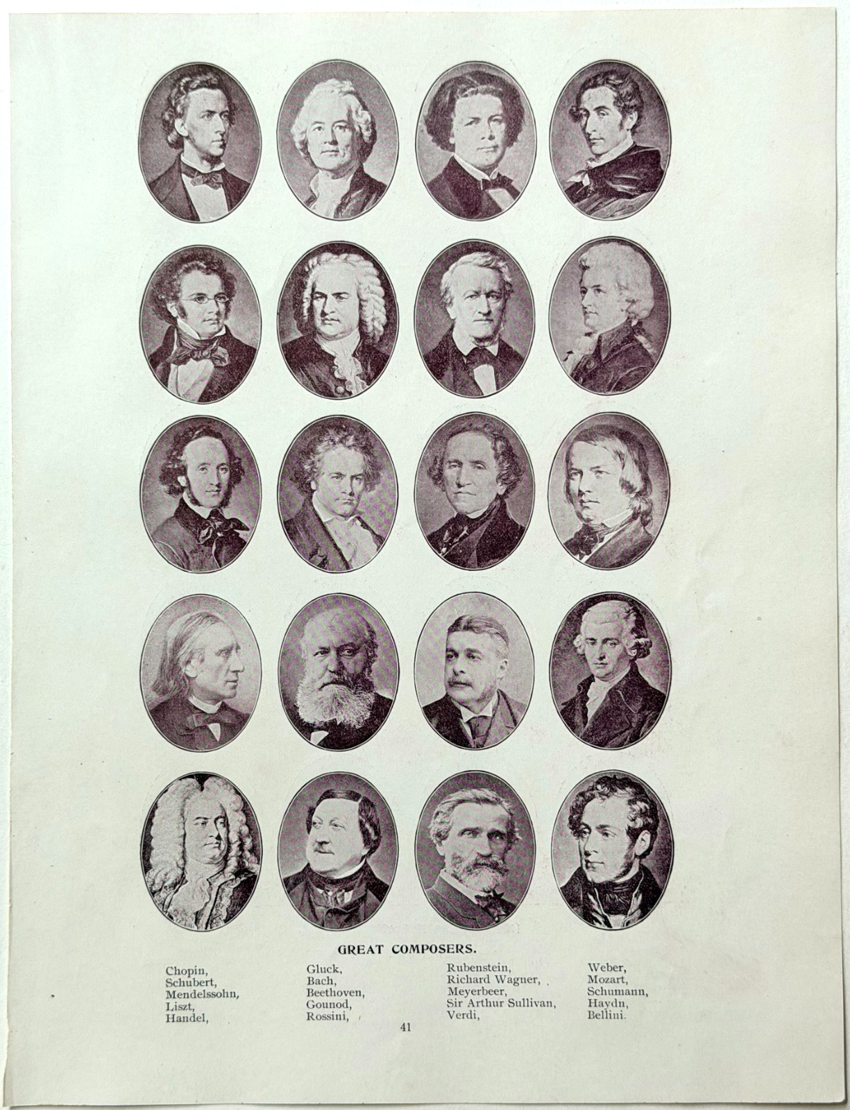1890s Great Composers Portraits Halftone Print Victorian Bach Mozart Beethoven