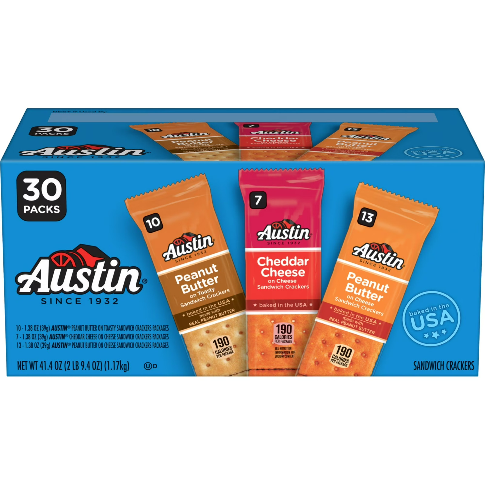 Austin Variety Pack Sandwich Crackers, Single Serve Snack Crackers, 30 Count
