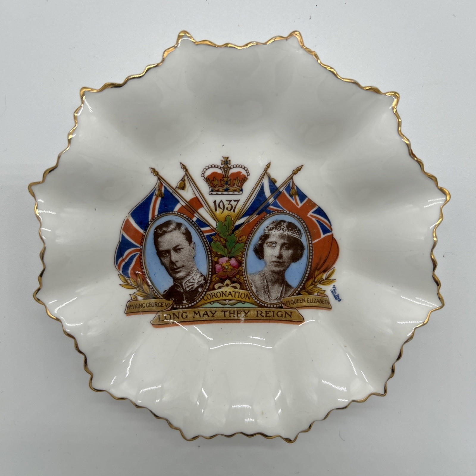 VTG AYNSLEY KING GEORGE VI QUEEN ELIZABETH CORONATION 1937 TRINKET DISH 4.75\