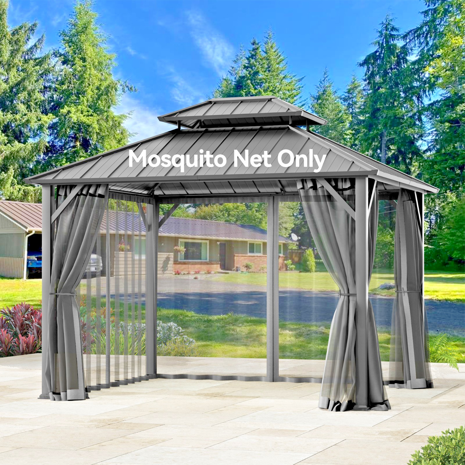 Gazebo Mosquito Netting Waterproof Insect Screen Easy Install Double Zippers Gazebo Mosquito Netting Waterproof Insect Screen Easy Install Double Zippers