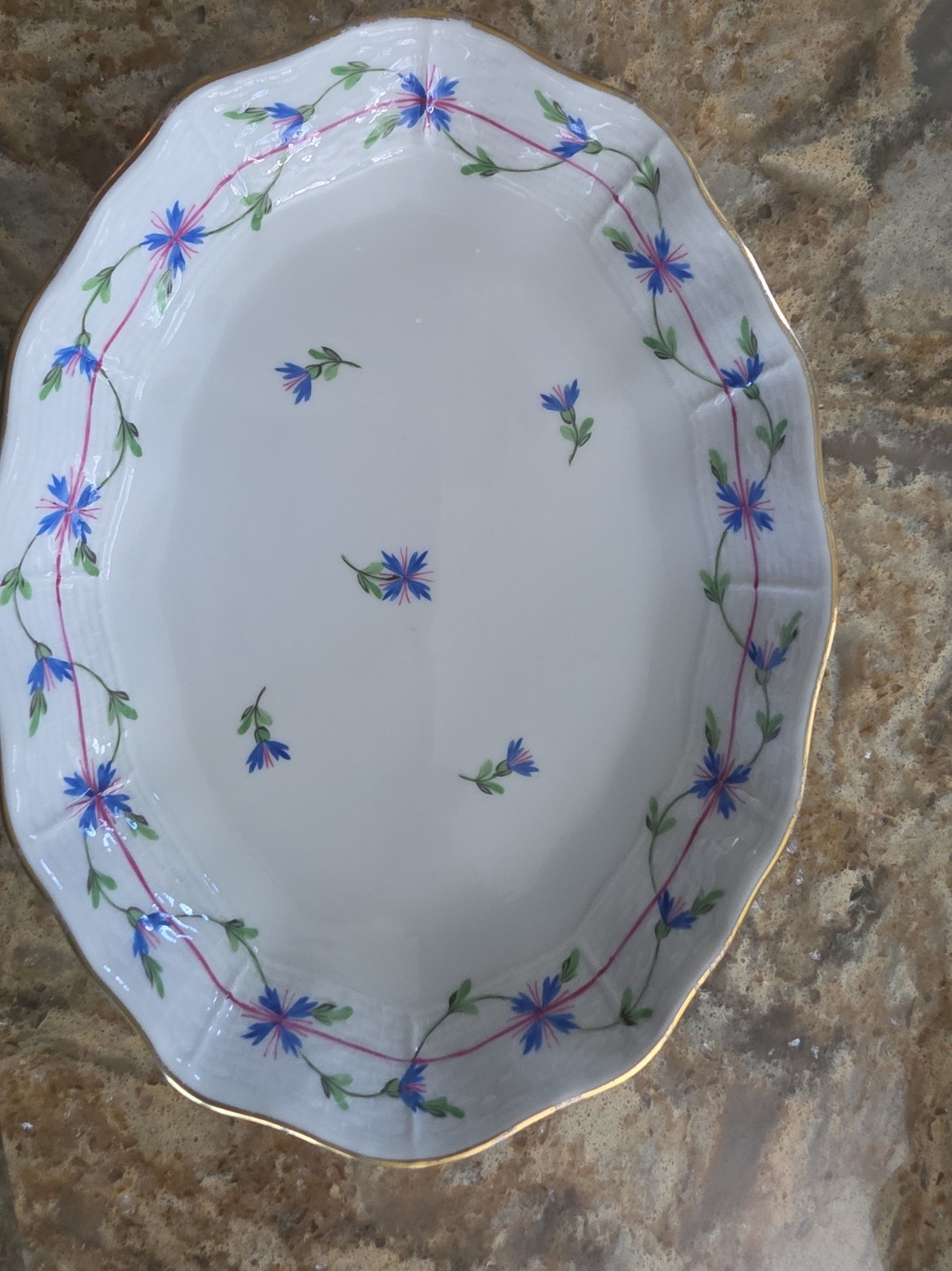oval scalloped dish or small tray from Herend Porcelain Manufactory in Hungary