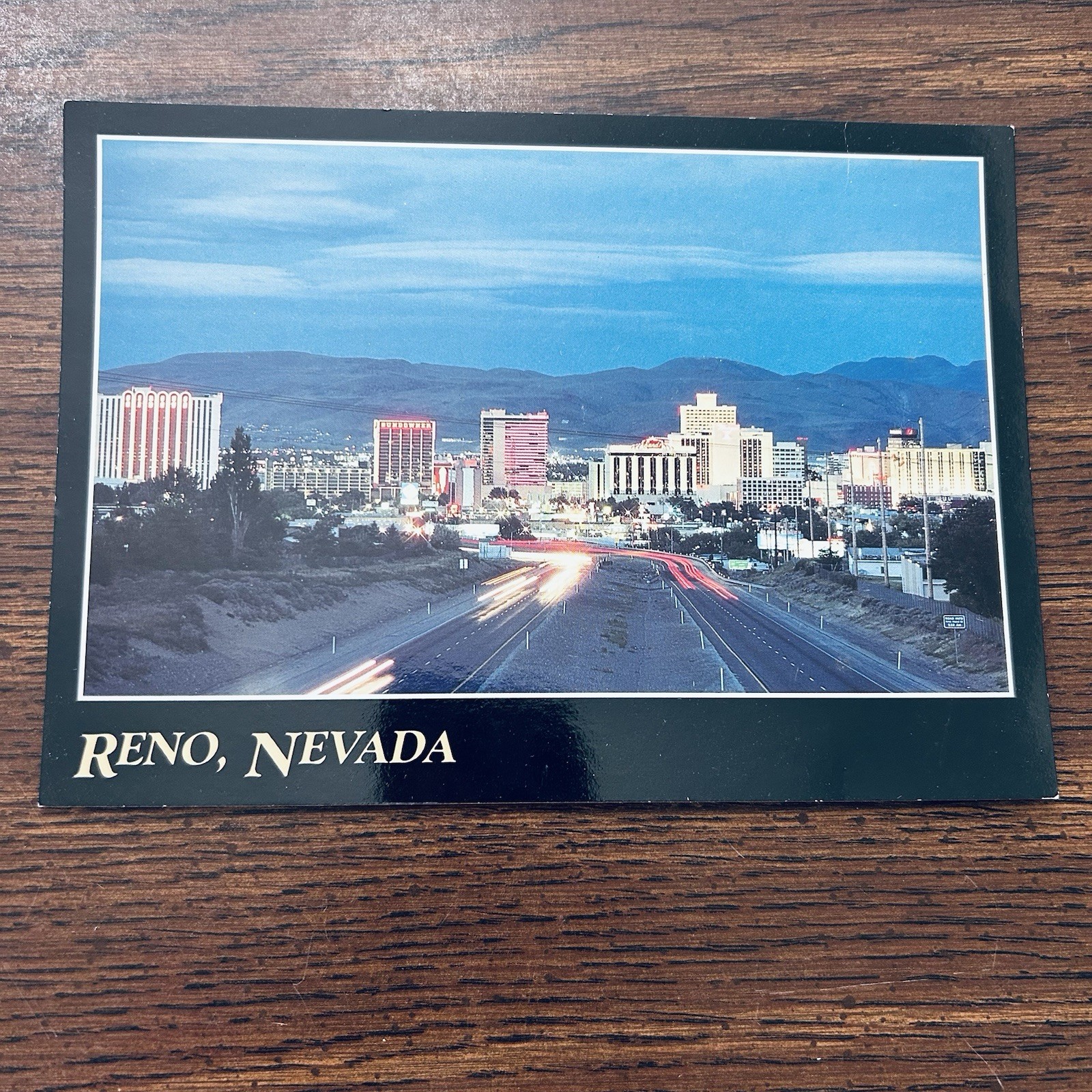 Vintage 1980s Reno Nevada Postcard Downtown Dusk Skyline Unused