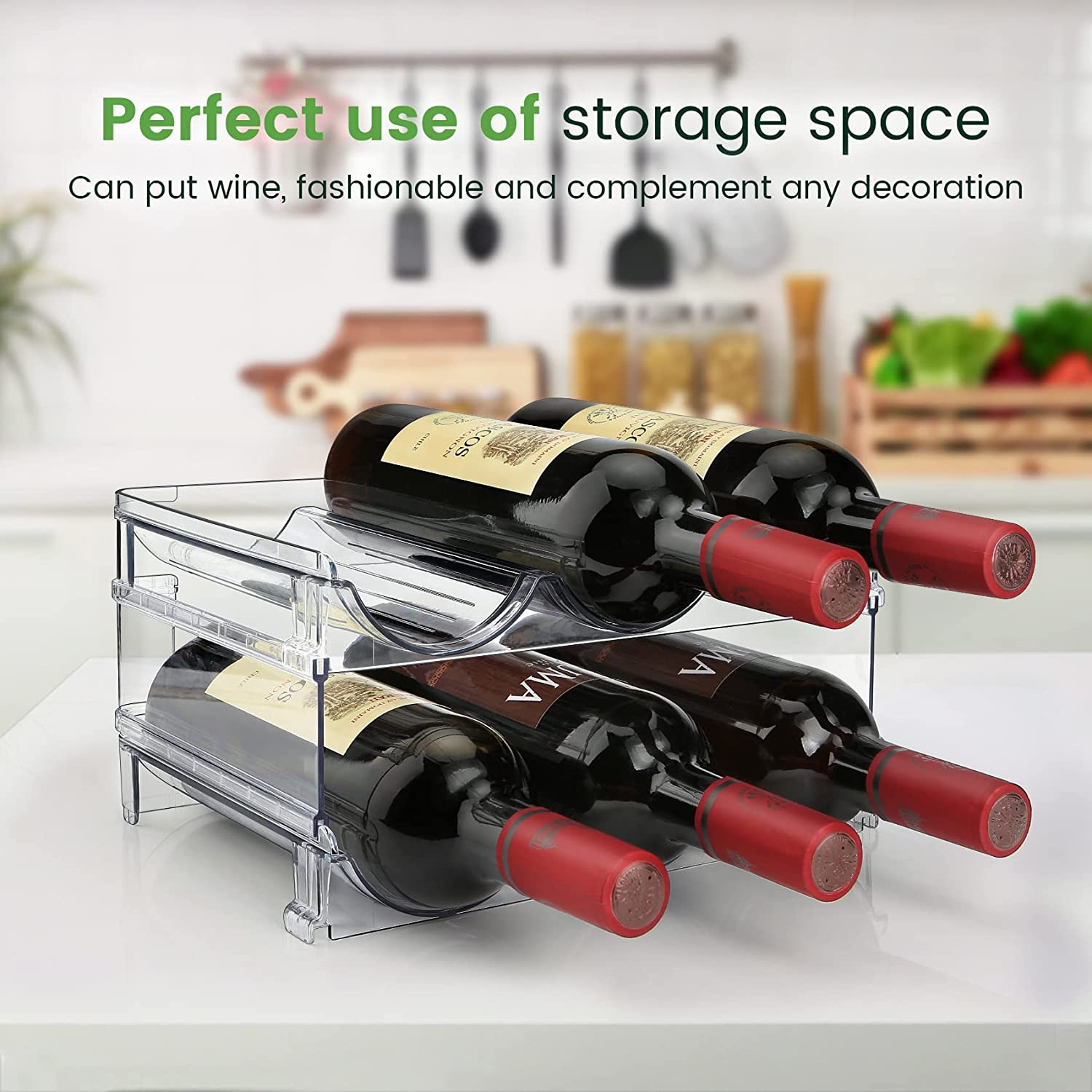Bottle Storage Large Capacity Organizer Stackable Durable Rack Space Saving 2Pcs
