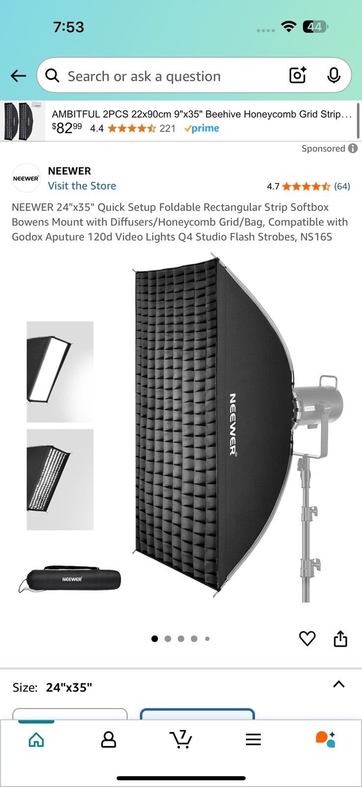 NEEWER 24''x35'' Quick Setup Foldable Rectangular Strip Softbox Bowens Mount NEEWER 24''x35'' Quick Setup Foldable Rectangular Strip Softbox Bowens Mount