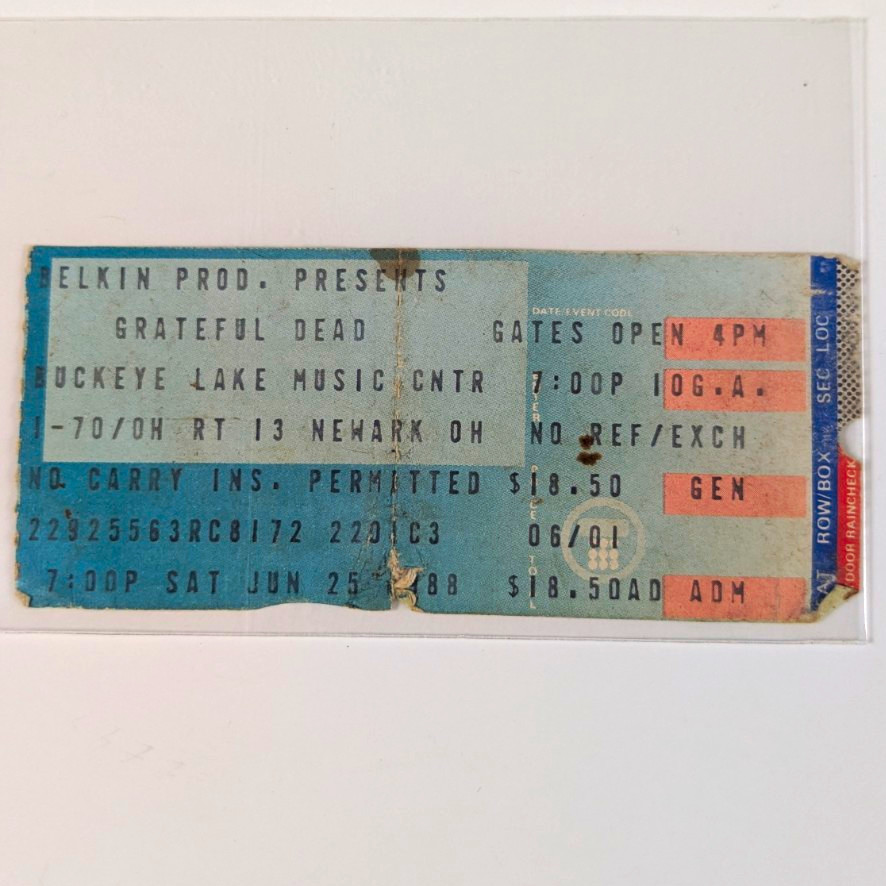 Vintage 1988 Grateful Dead Concert Ticket Stub Buckeye Lake Music Center Ohio
