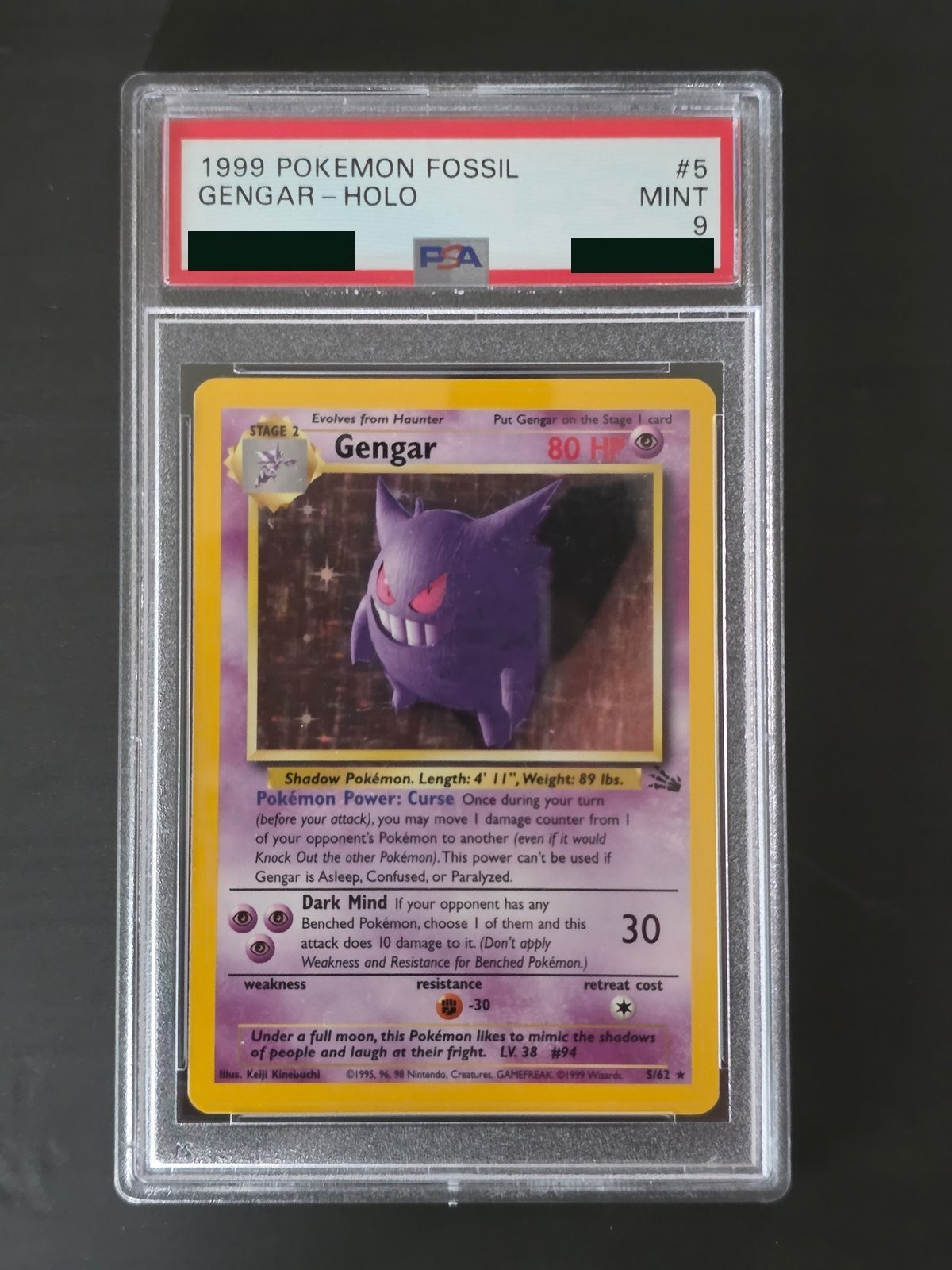 1999 Pokemon Fossil Gengar Holo 5/62 PSA 9 Mint