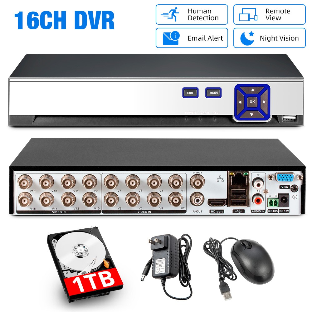 Full HD 16 Channel 5-in-1 Surveillance DVR With 1TB Hard Disk For Home Cameras