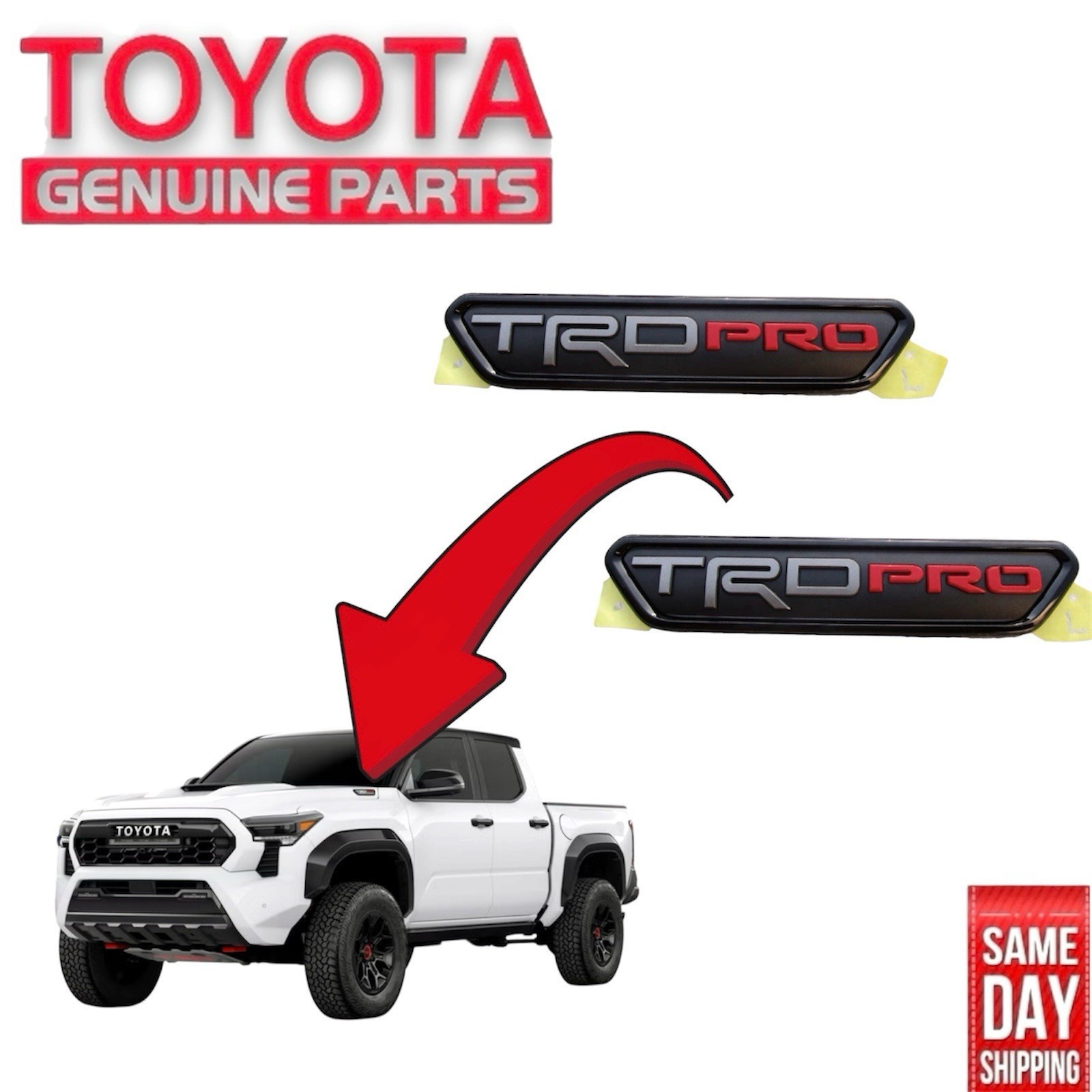 24 - 27 TOYOTA TACOMA FRONT LEFT + RIGHT HOOD TRD PRO EMBLEM BADGE OEM NEW