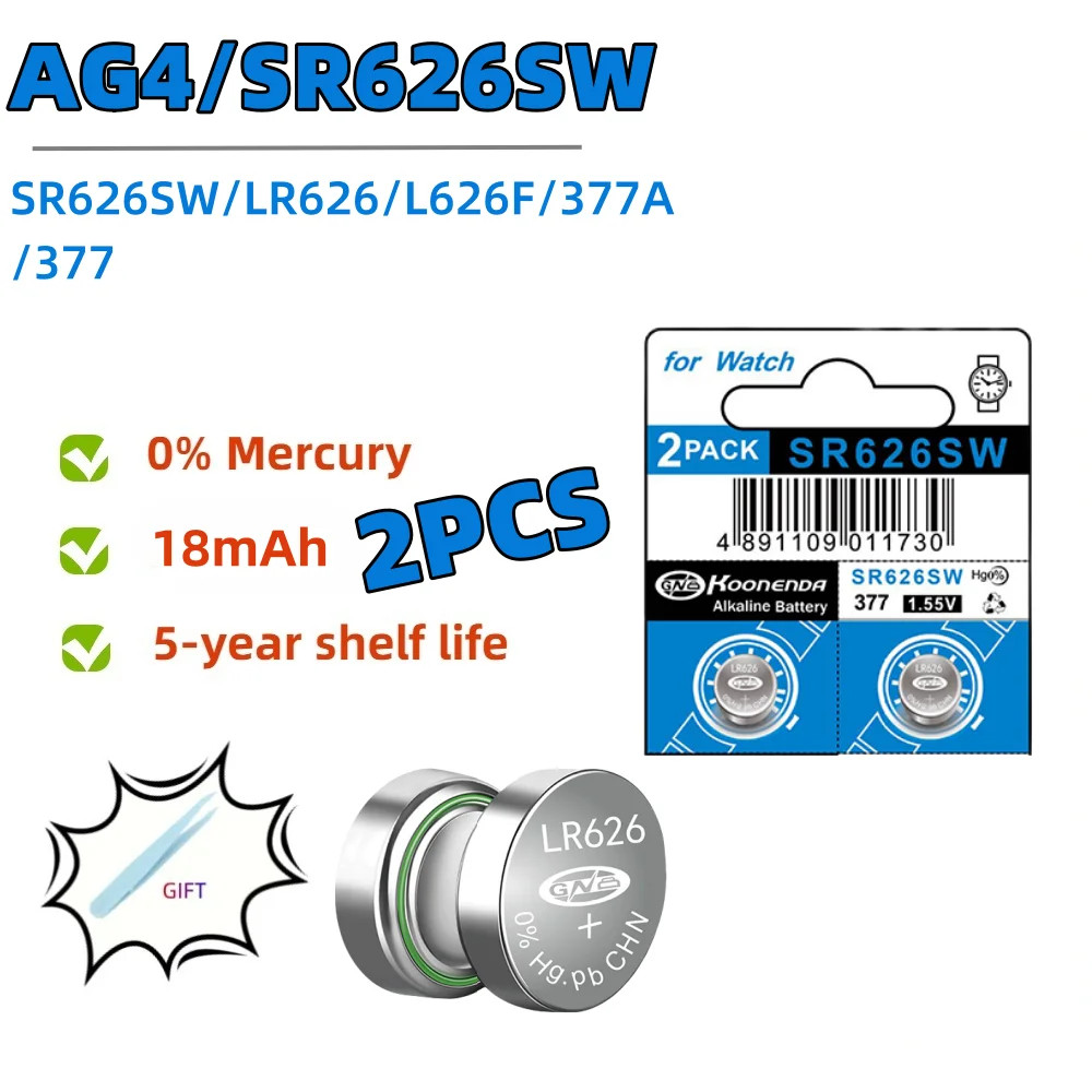 2PCS-10PCS 1.55V AG4 Button Batteries 377 SR626 SR626SW Cell Coin Alkaline Batte