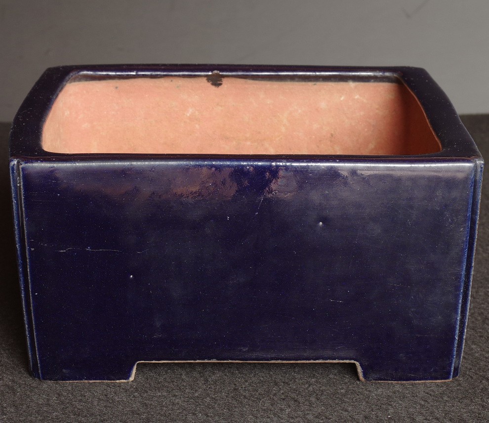 Bonsai Pot Tokoname Reiho Deep Blue Glaze Square Deep Width 23.1 cm (9.09 in.)