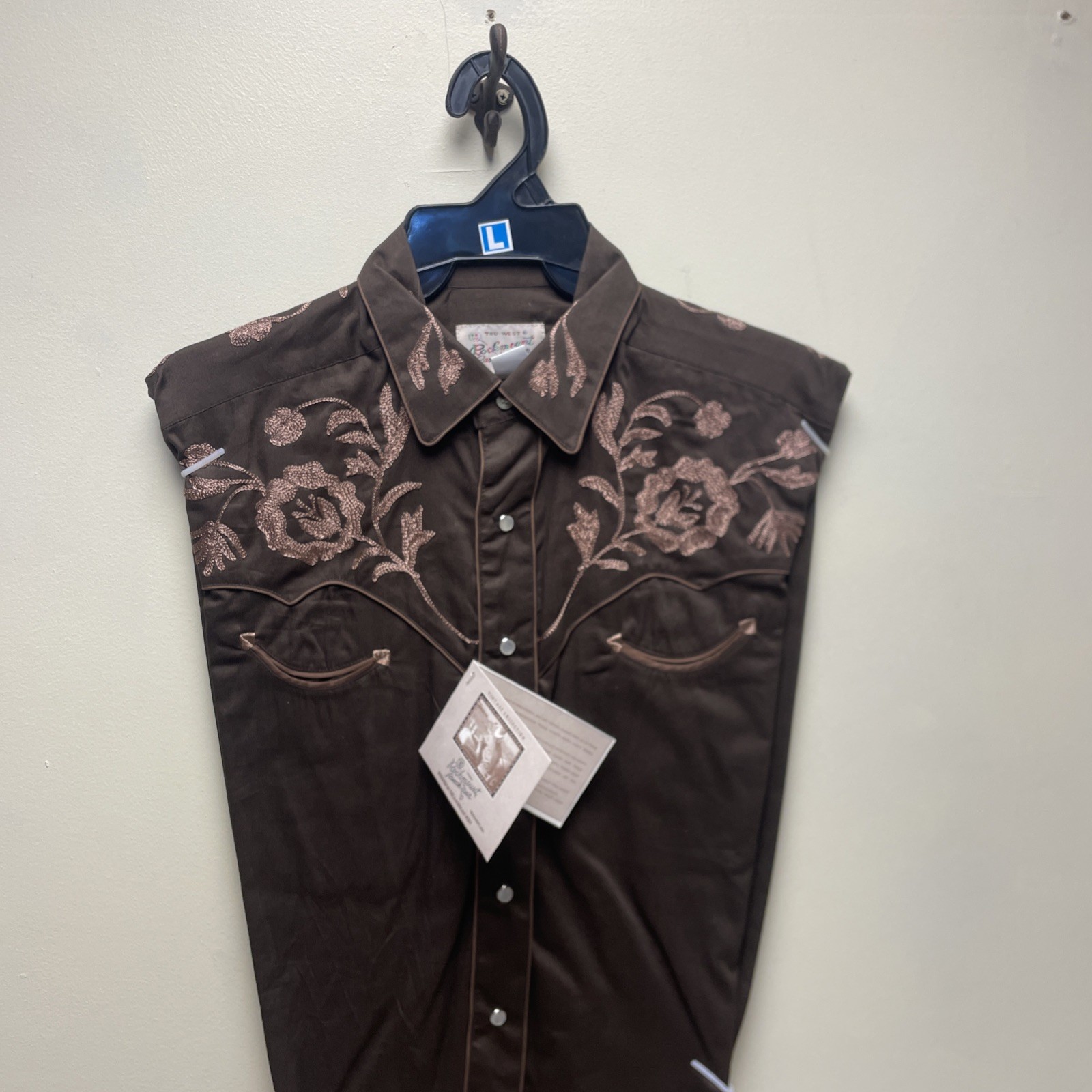 Rockmount Ranch Wear Western Shirt L Brown Floral Embroidered Cowboy NWT Pearl