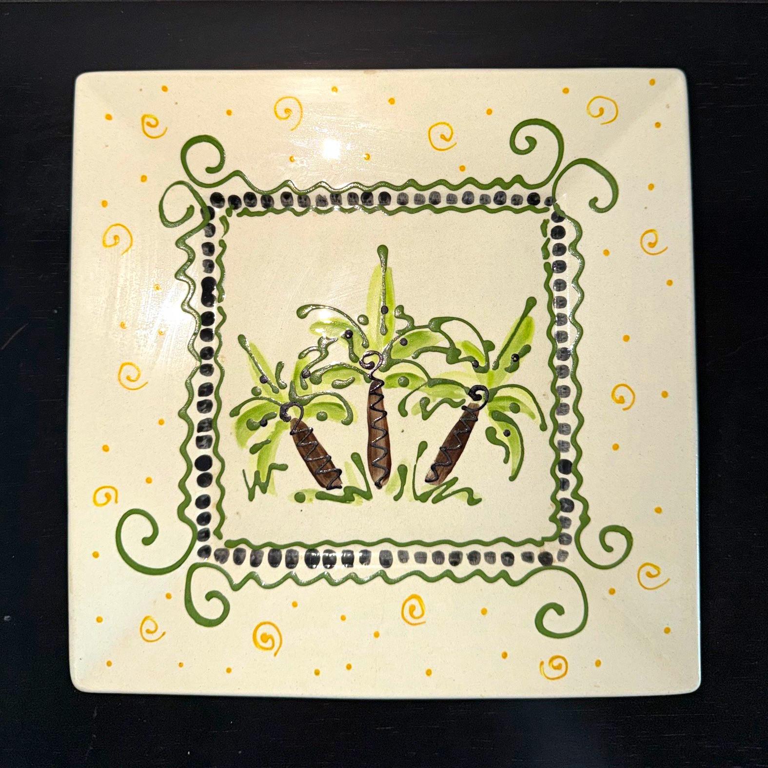 Vtg 1997 Caroline Forbis Whimseas Square Palm Tree Plate Hand Painted FL Coastal