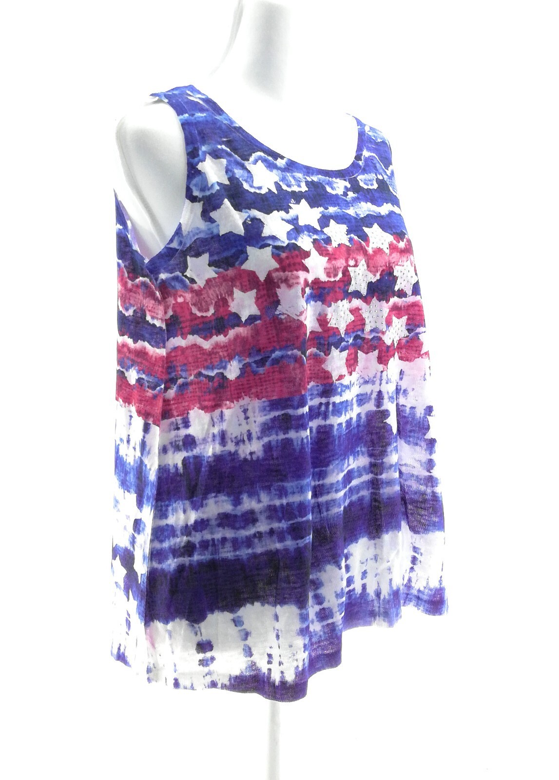 SJS Women\'s Casual Blouse Sleeveless Stars & Stripes Pullover Round Neck Size M SJS Women\'s Casual Blouse Sleeveless Stars & Stripes Pullover Round Neck Size M