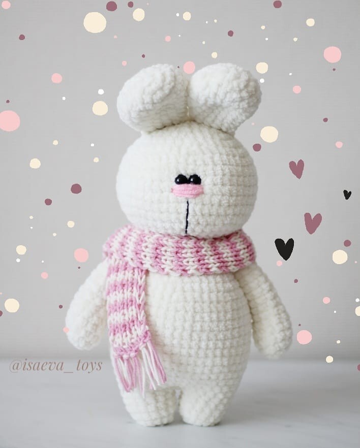 Cute Handmade Bunny Plush – Soft Amigurumi Rabbit with Pink Scarf