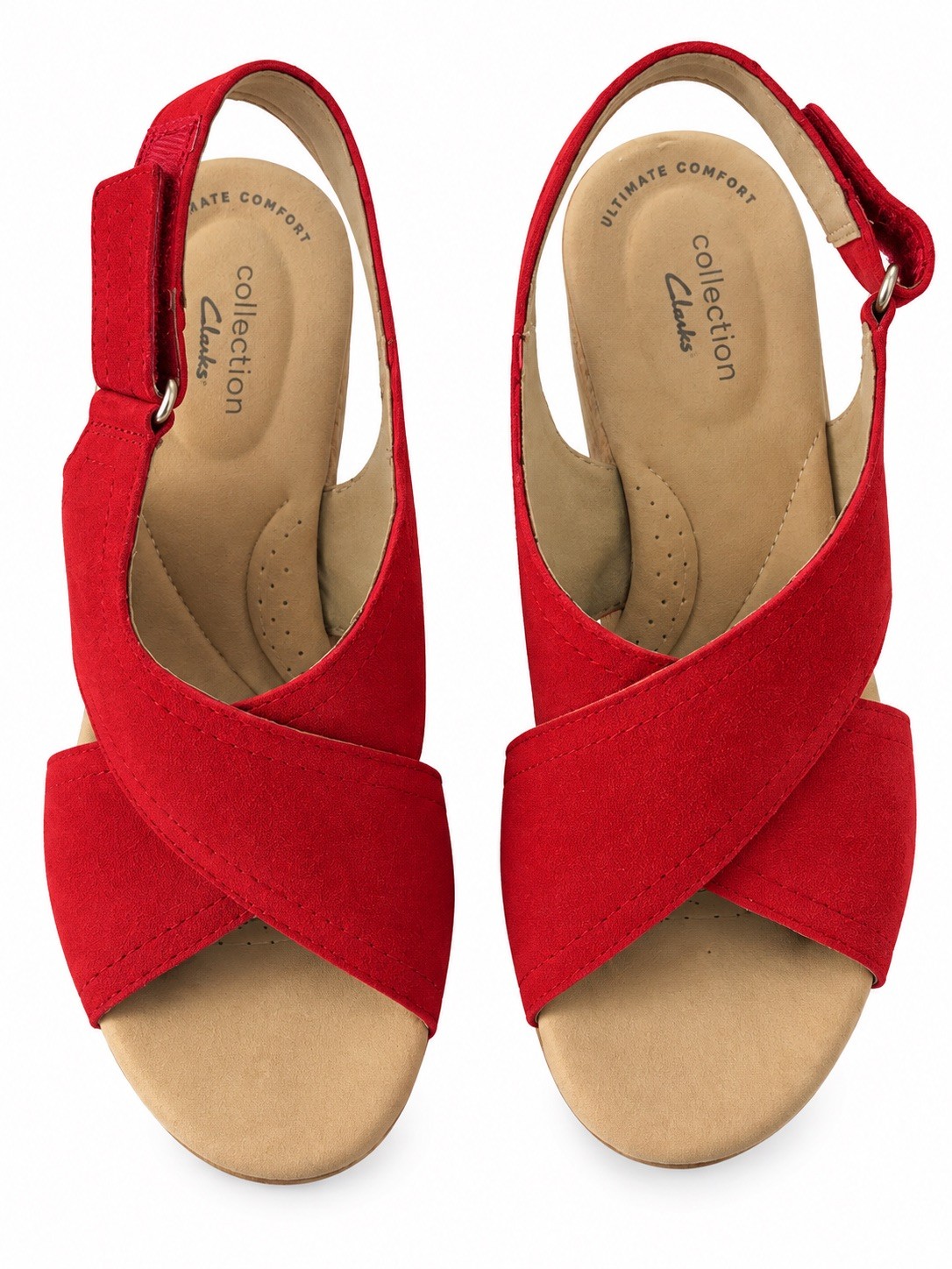 Clarks Collection Women\'s Red Criss-Cross Open Toe Wedge Sandal Size 7 1/2