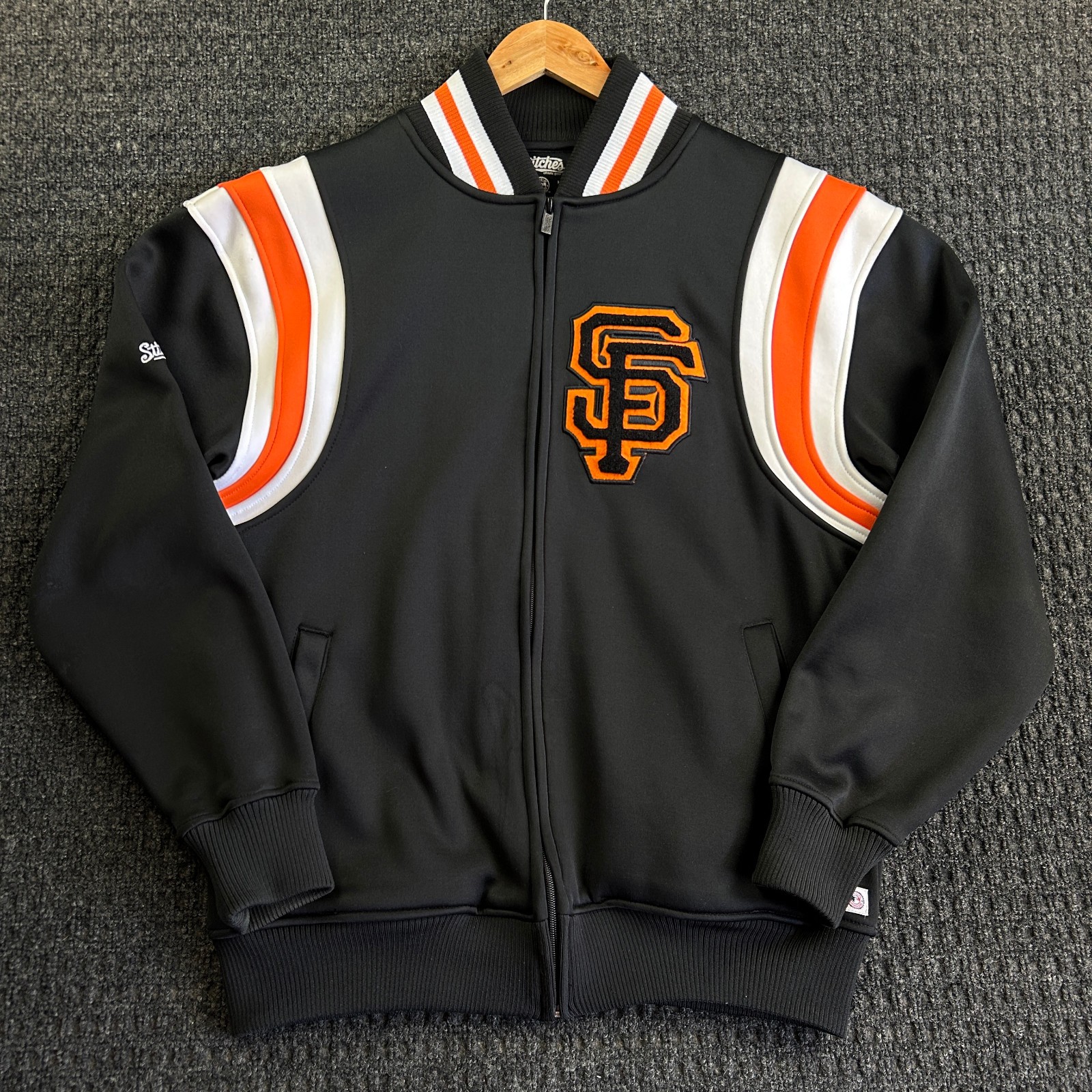 San Francisco Giants Jacket Stitches Soft Shell Bomber M High Pile Embroidery SF San Francisco Giants Jacket Stitches Soft Shell Bomber M High Pile Embroidery SF