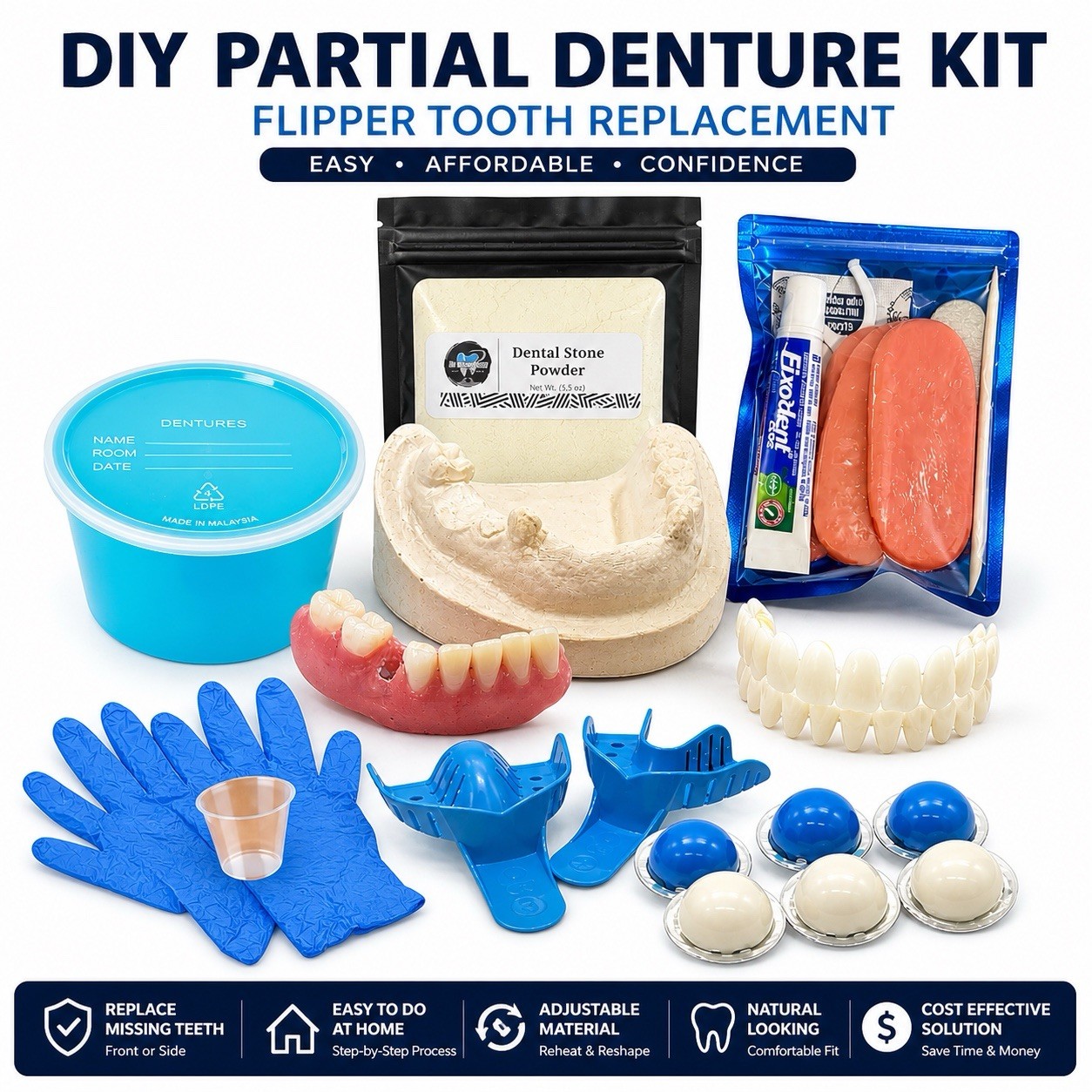 Partial Denture Kit  Make Your Own Custom Denture Affordable Temporary Teeth A2