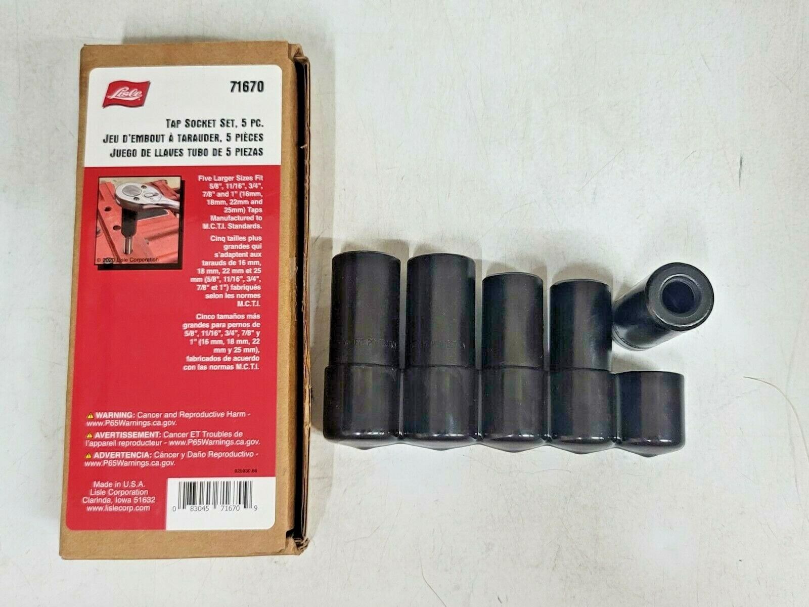 Lisle 5pc Extra Large Tap Holding Socket Set with holder 5/8 to 1\