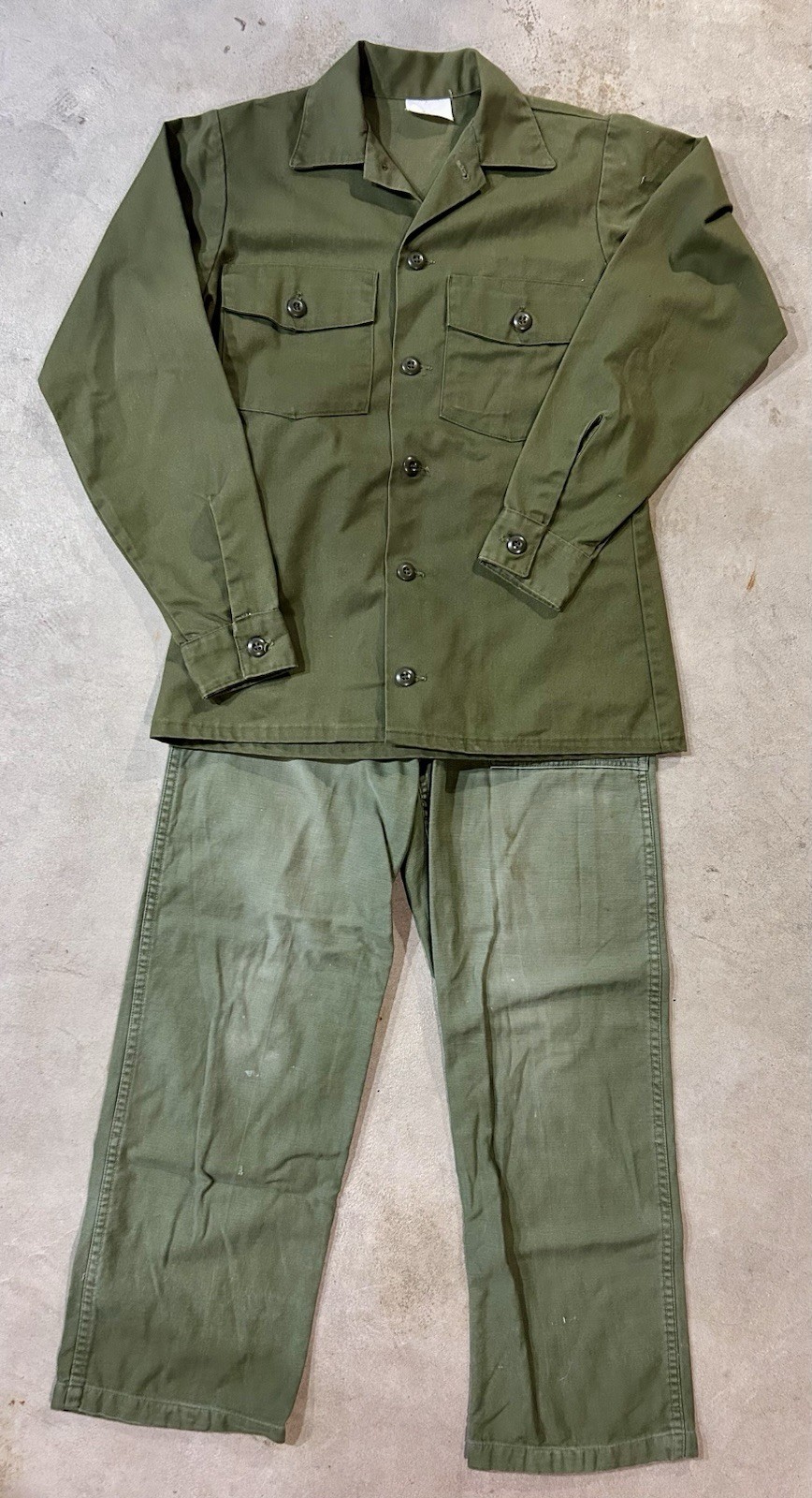 Vintage OD Green 60’s Vietnam Era OG-107 Sateen Trouser 30x31 & Shirt • US Army