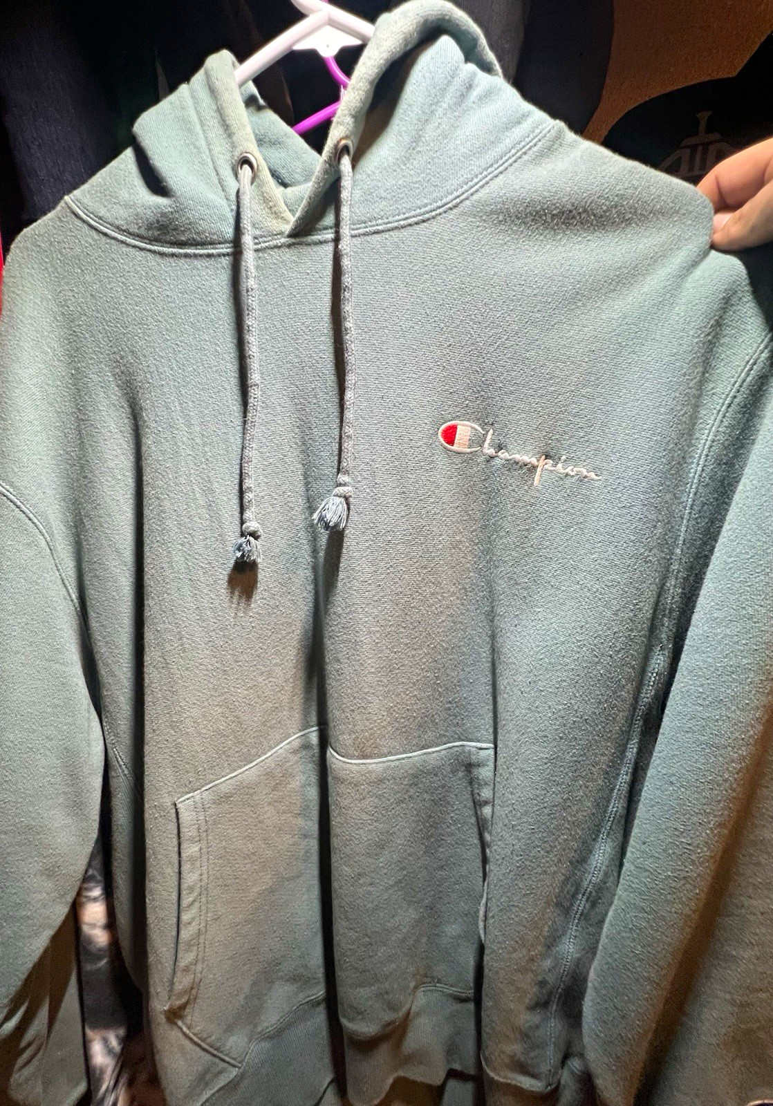 Champion Reverse Weave Men\'s Light Blue Fleece Pullover Hoodie Pockets L