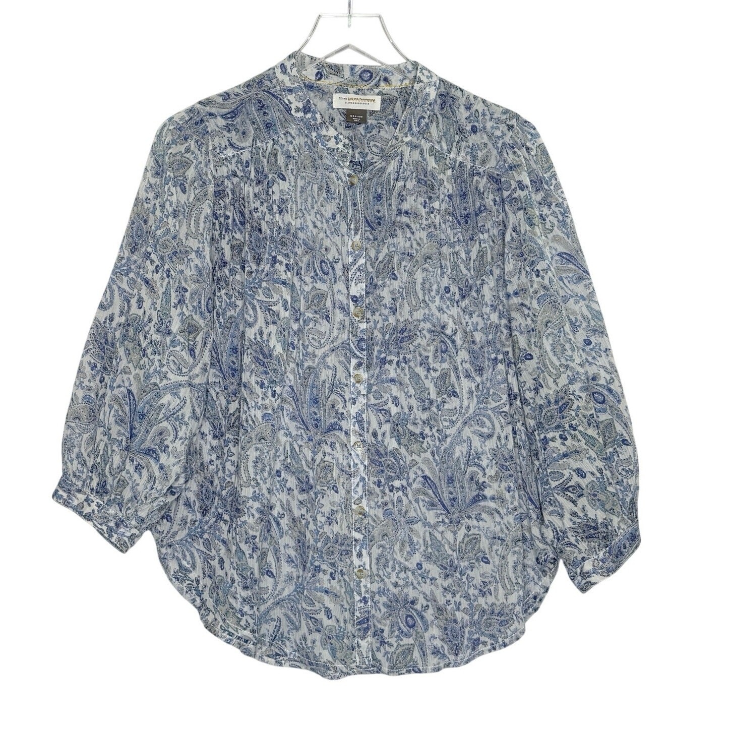 Pilcro Anthropologie Blue Peasant Paisley Floral Blouse M Boho Airy Oversized