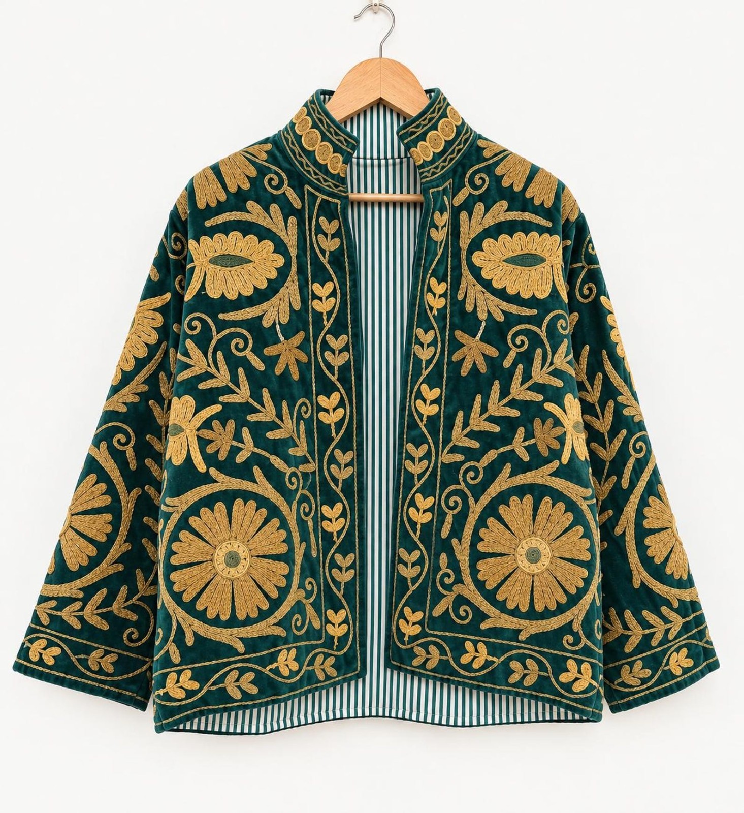 Velvet Suzani Jacket, Floral Hand Embroidered Style Women Jacket, Bohemian