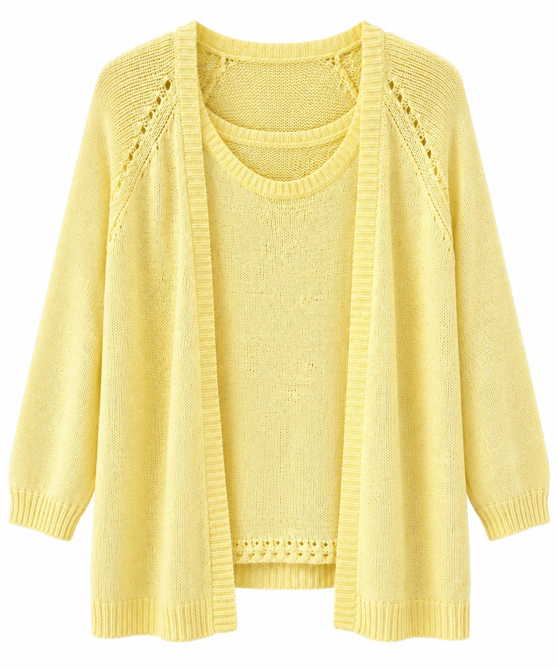 Vintage Coldwater Creek Yellow Knit 2-Piece Cardigan & Crewneck Sweater Set M Vintage Coldwater Creek Yellow Knit 2-Piece Cardigan & Crewneck Sweater Set M