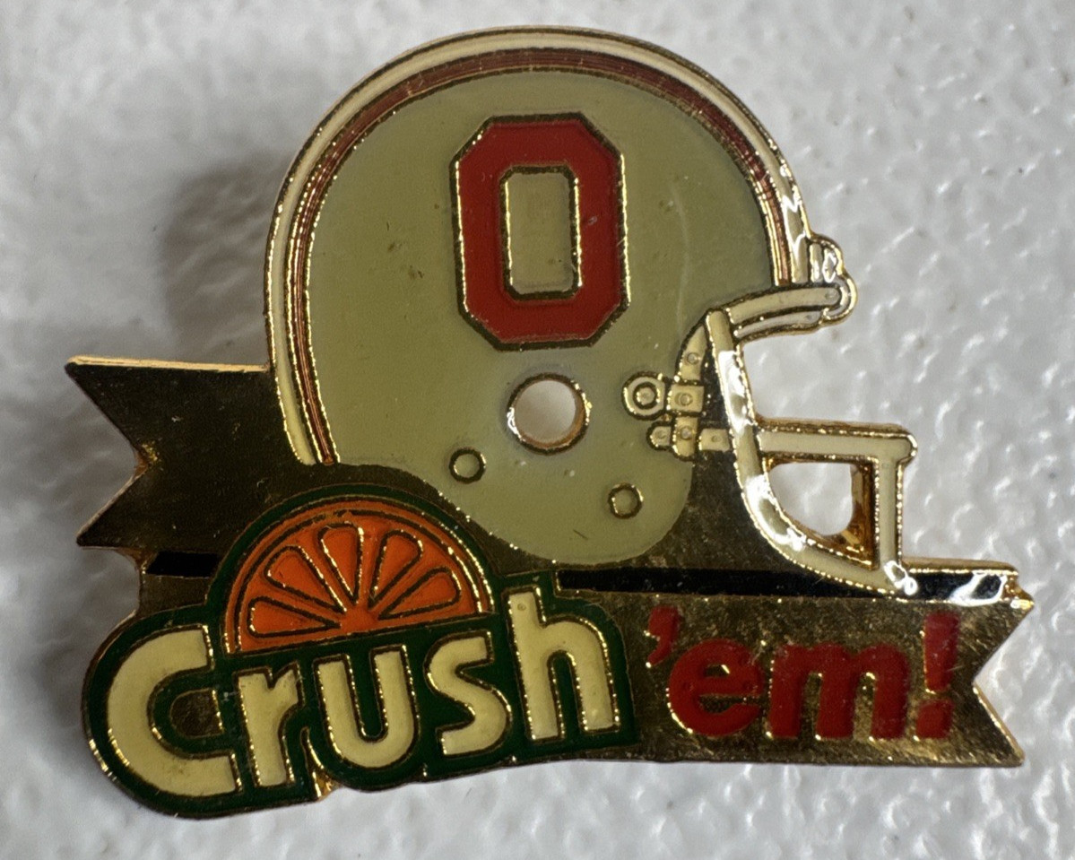 1980s Ohio State Univ. Buckeyes Orange Crush Soda Promo Football Enamel Pin READ 1980s Ohio State Univ. Buckeyes Orange Crush Soda Promo Football Enamel Pin READ