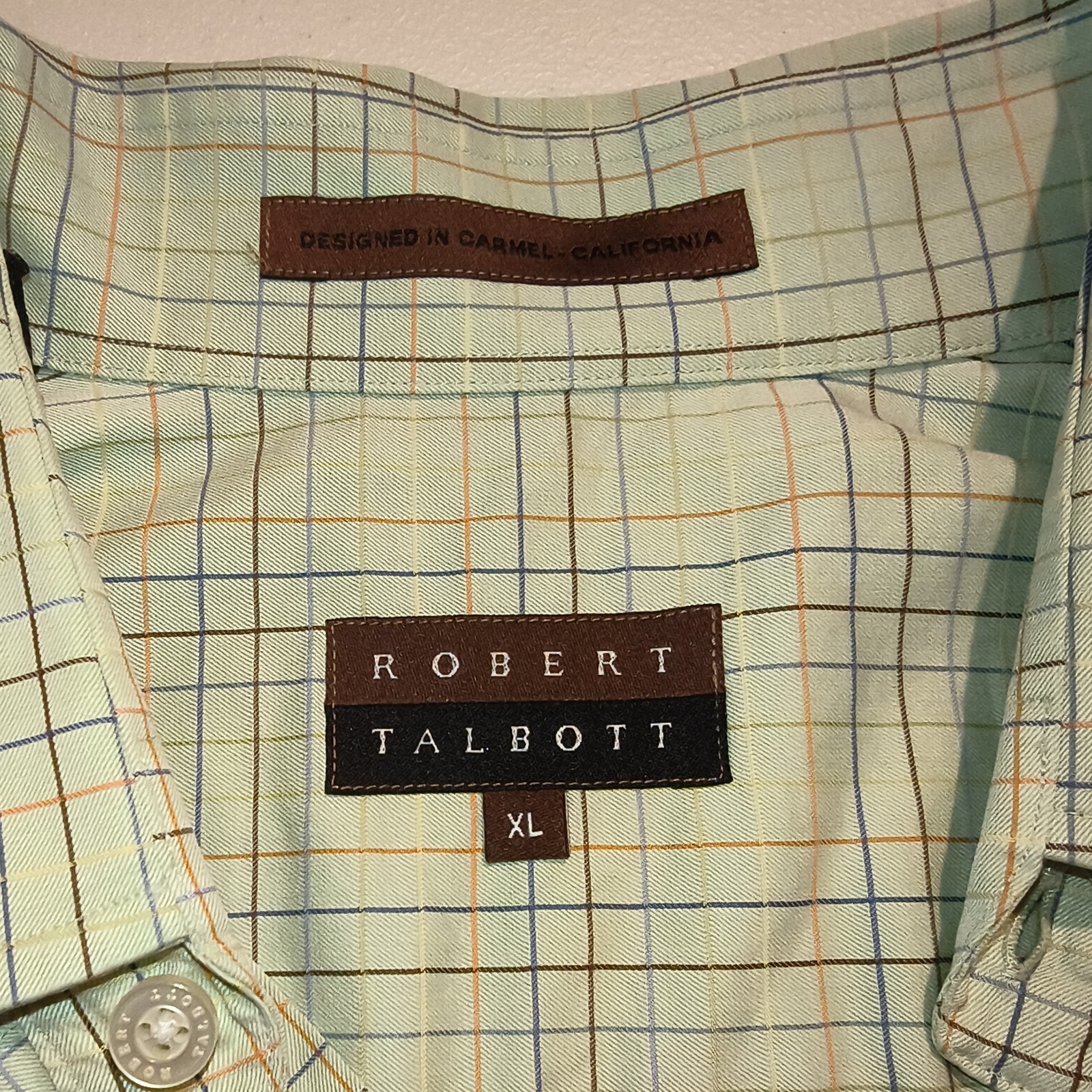 Robert Talbott Men\'s XL Green/Blue Plaid Cotton LS Button-Up Shirt (MSRP $250)