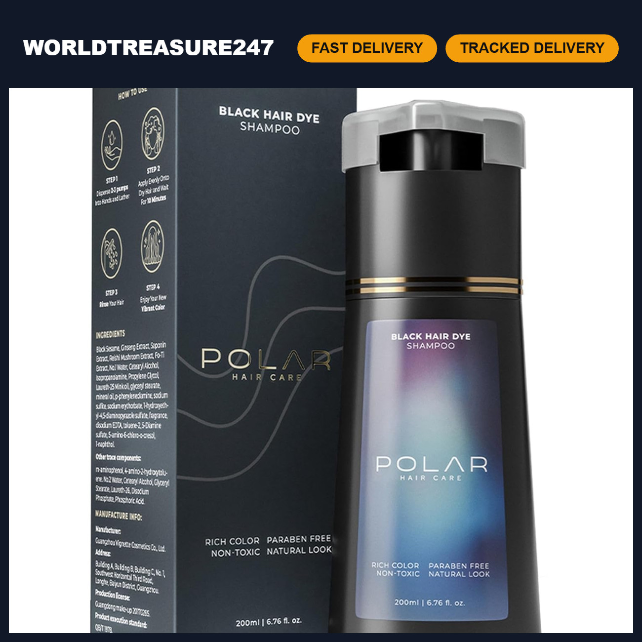 Jet Black Hair Dye Shampoo for Gray Hair | Color-Enhancing Hair Treatment