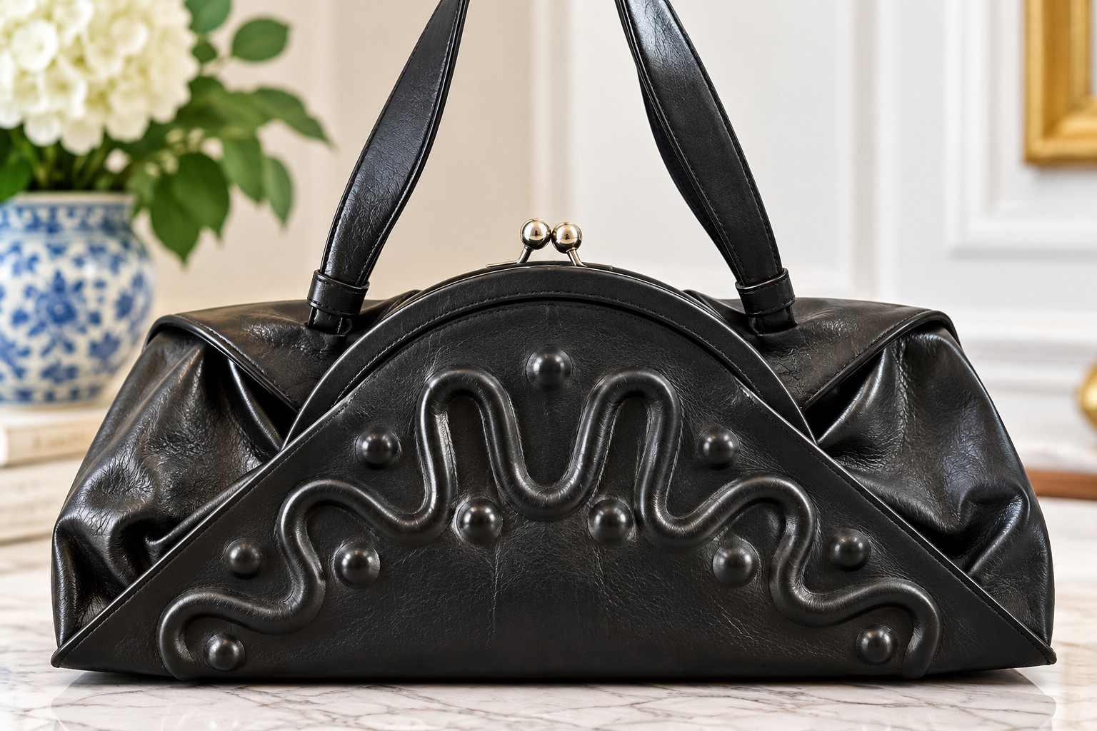 Vintage 1990s Silvani Black Leather Sculptural Bag Avant Garde Purse UNIQUE