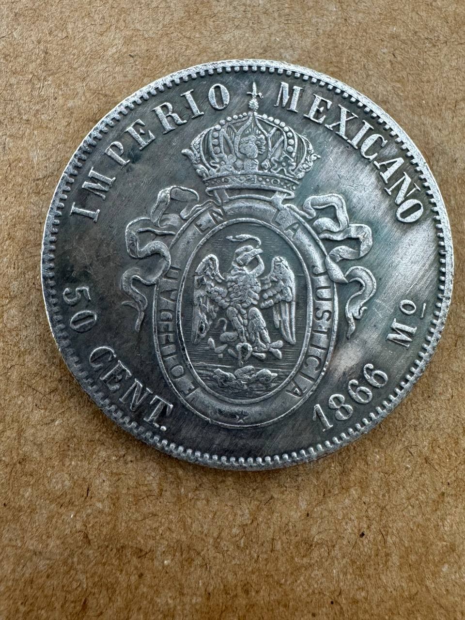 Coin Mexicano 50 Cent 1866 Mo. Maximiliano