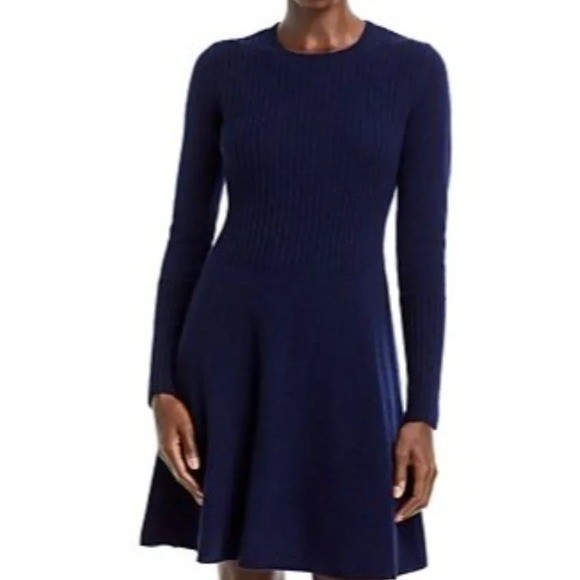 AQUA Bloomingdale\'s A-Line Cashmere Dress in Peacoat Blue Size Medium