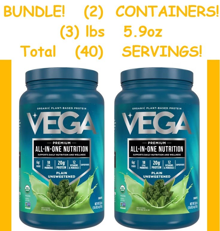 BUNDLE (2) Vega All-In-One Nutrition Unsweetened 3lb 5.8oz (40) Servings
