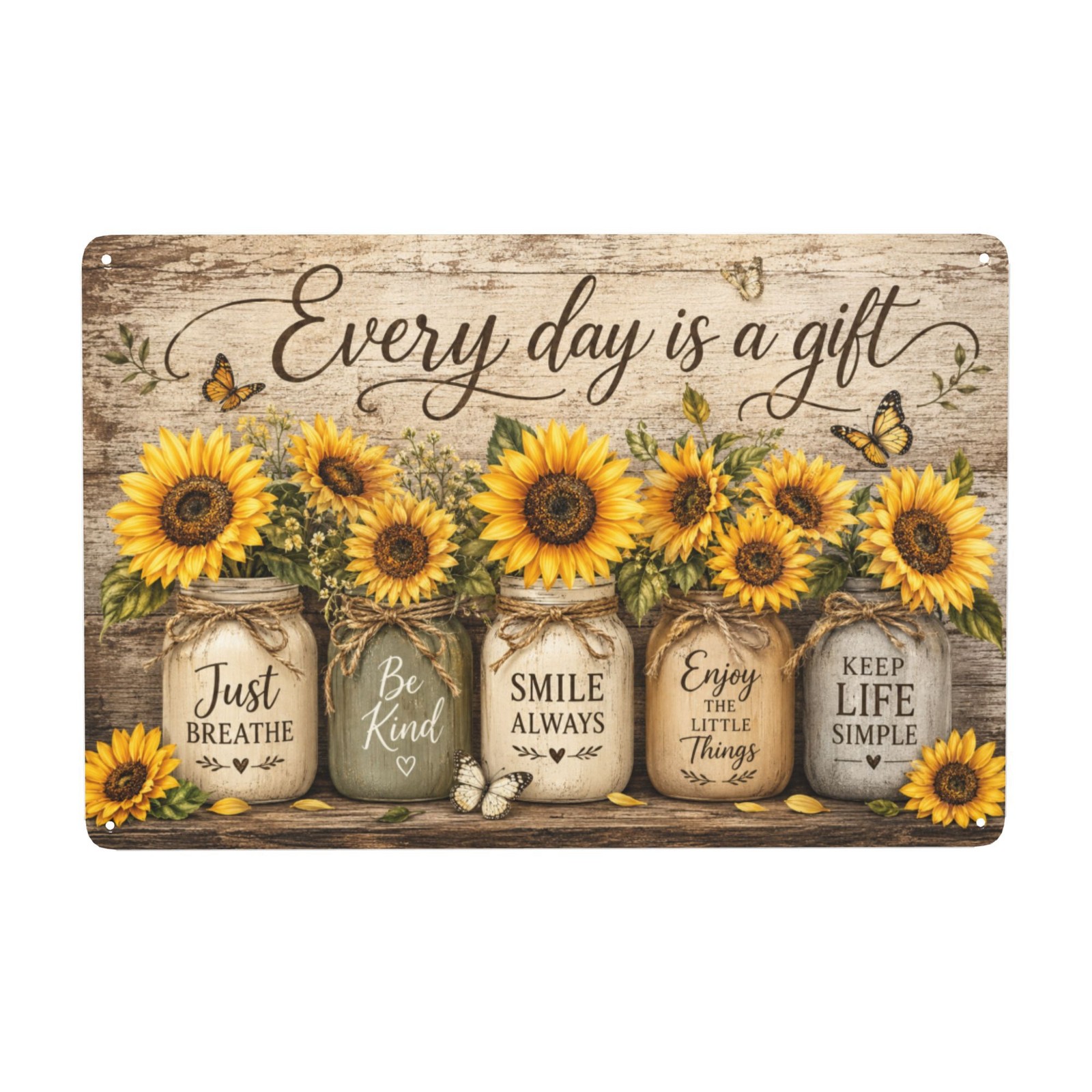 Metal Wall Decor Sign with Sunflower Design and Inspirational Quotes 8x12