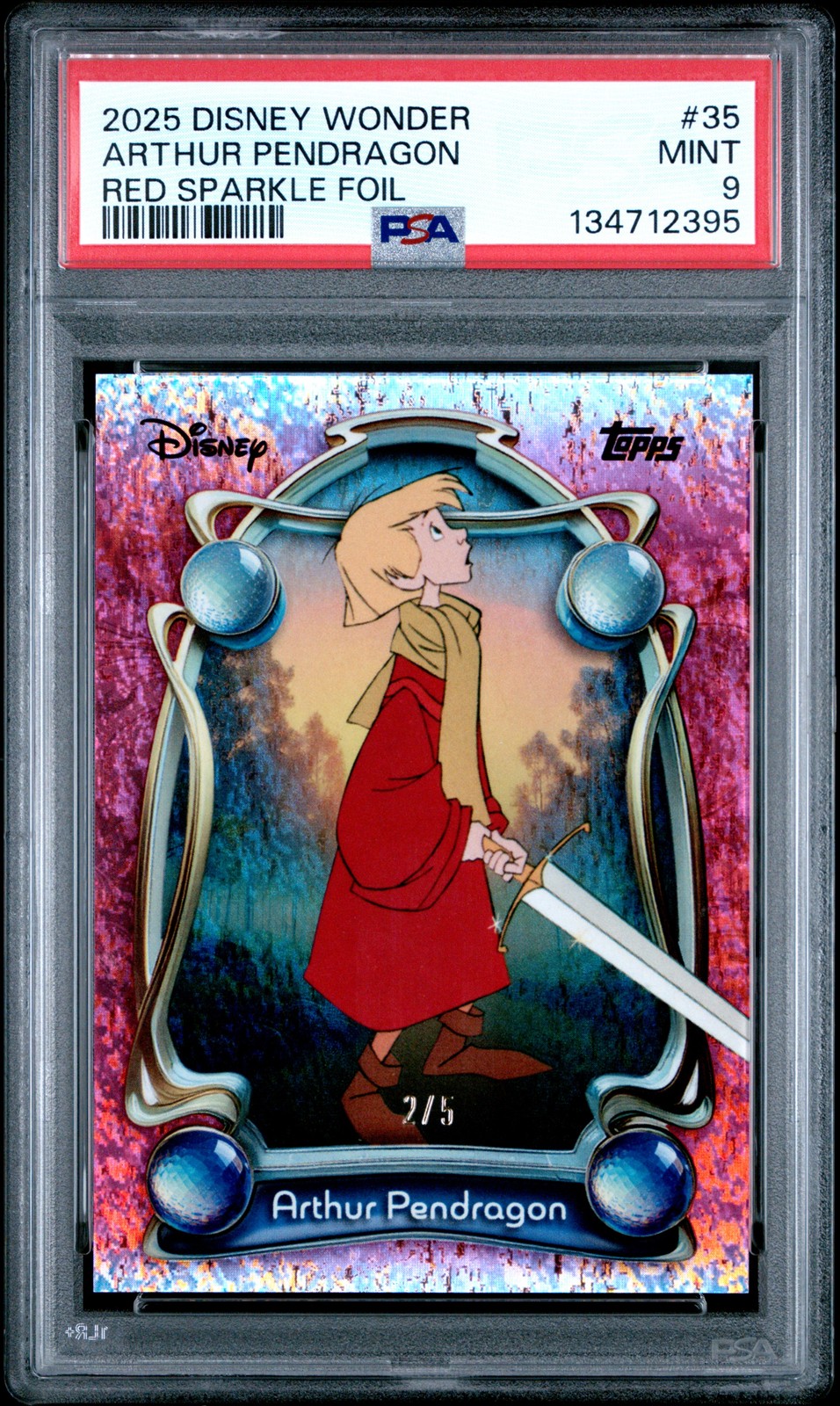 2025 Topps Disney Wonder #35 Arthur Pendragon Red Sparkle PSA 9 2025 Topps Disney Wonder #35 Arthur Pendragon Red Sparkle PSA 9