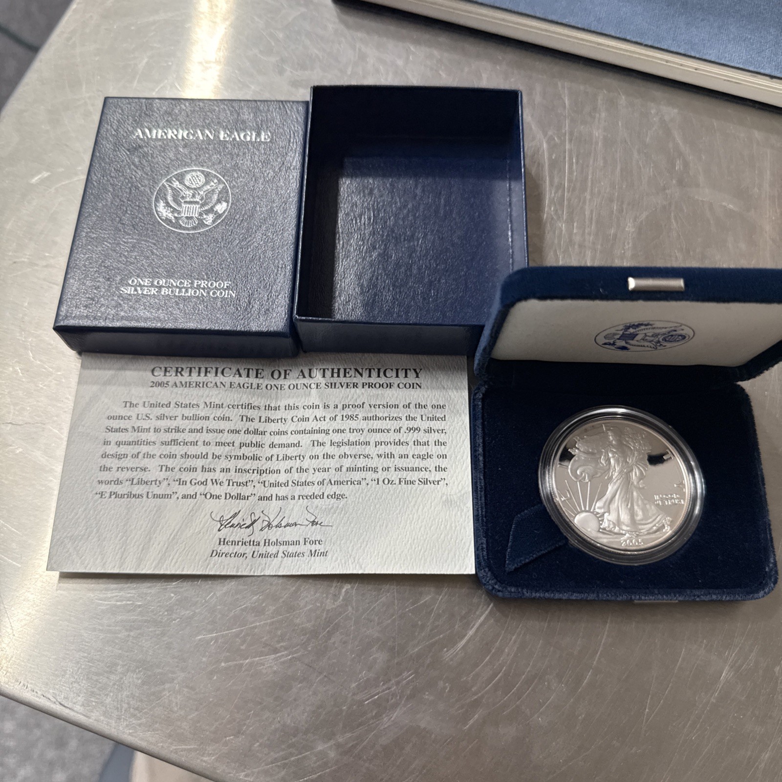 2005 W Proof American Silver Eagle 1 oz. .999 silver US Mint w/box and COA 2005 W Proof American Silver Eagle 1 oz. .999 silver US Mint w/box and COA
