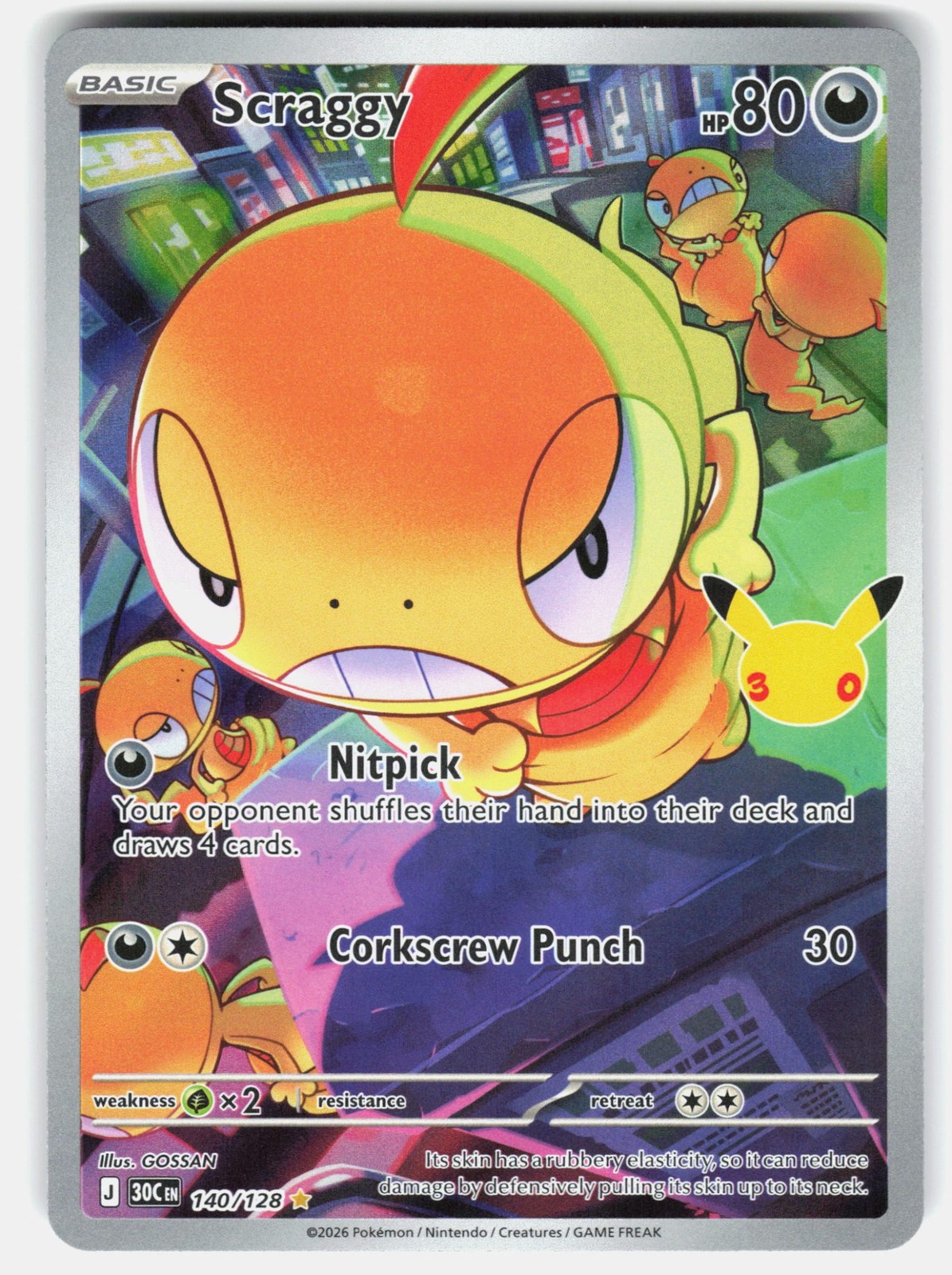 Scraggy 140/128 ME: 30th Celebration Pokemon Holofoil NM