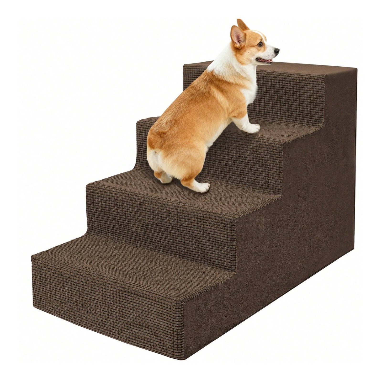 4 Step Foam Dog Stairs Removable Washable Non Slip Cover Brown Navy 4 Step Foam Dog Stairs Removable Washable Non Slip Cover Brown Navy