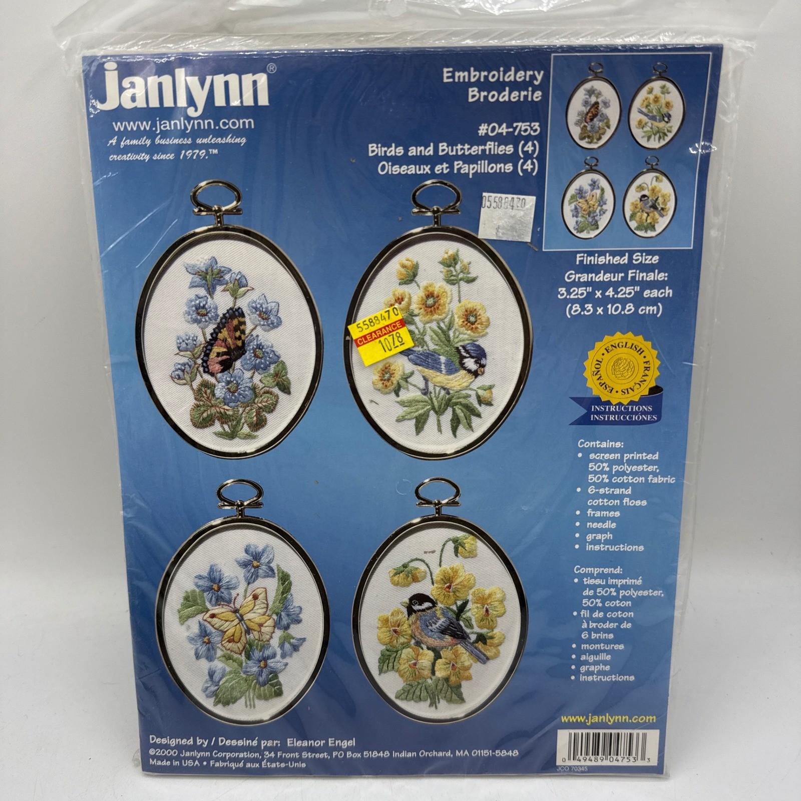 Janlynn Embroidery Kit Birds and Butterflies 4 Pack 3.25x4.25 Floral 04-753