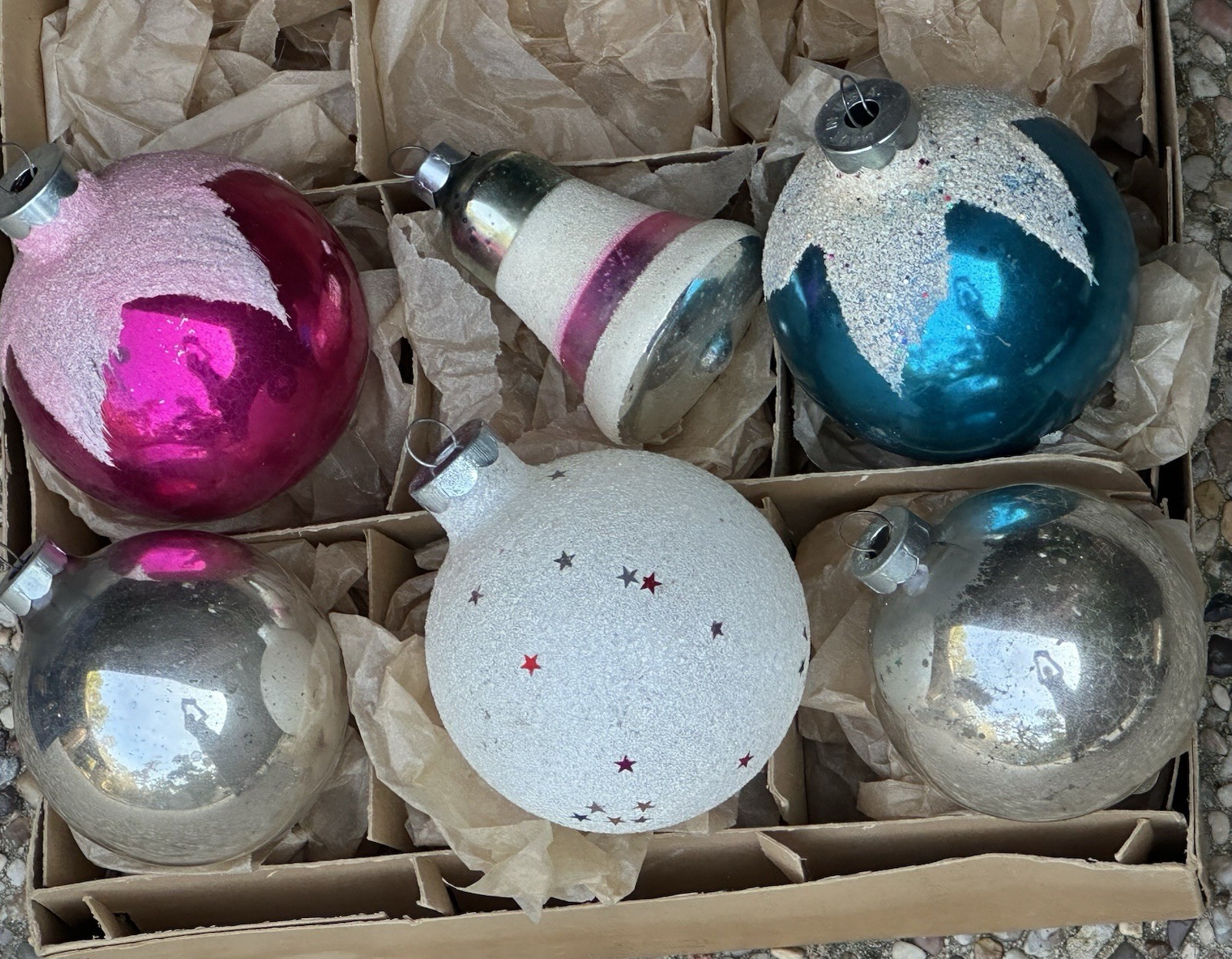 VTG Franke Made In USA Snow-top Confetti Bell Mica Stripe Glass Ornament