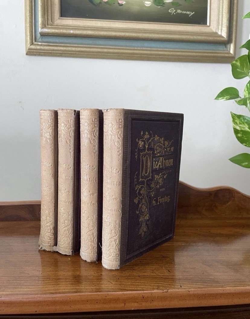 1874 Die Ahnen 4 Volumes by Gustav Freytag Hardcover Fiction Novels German Rare