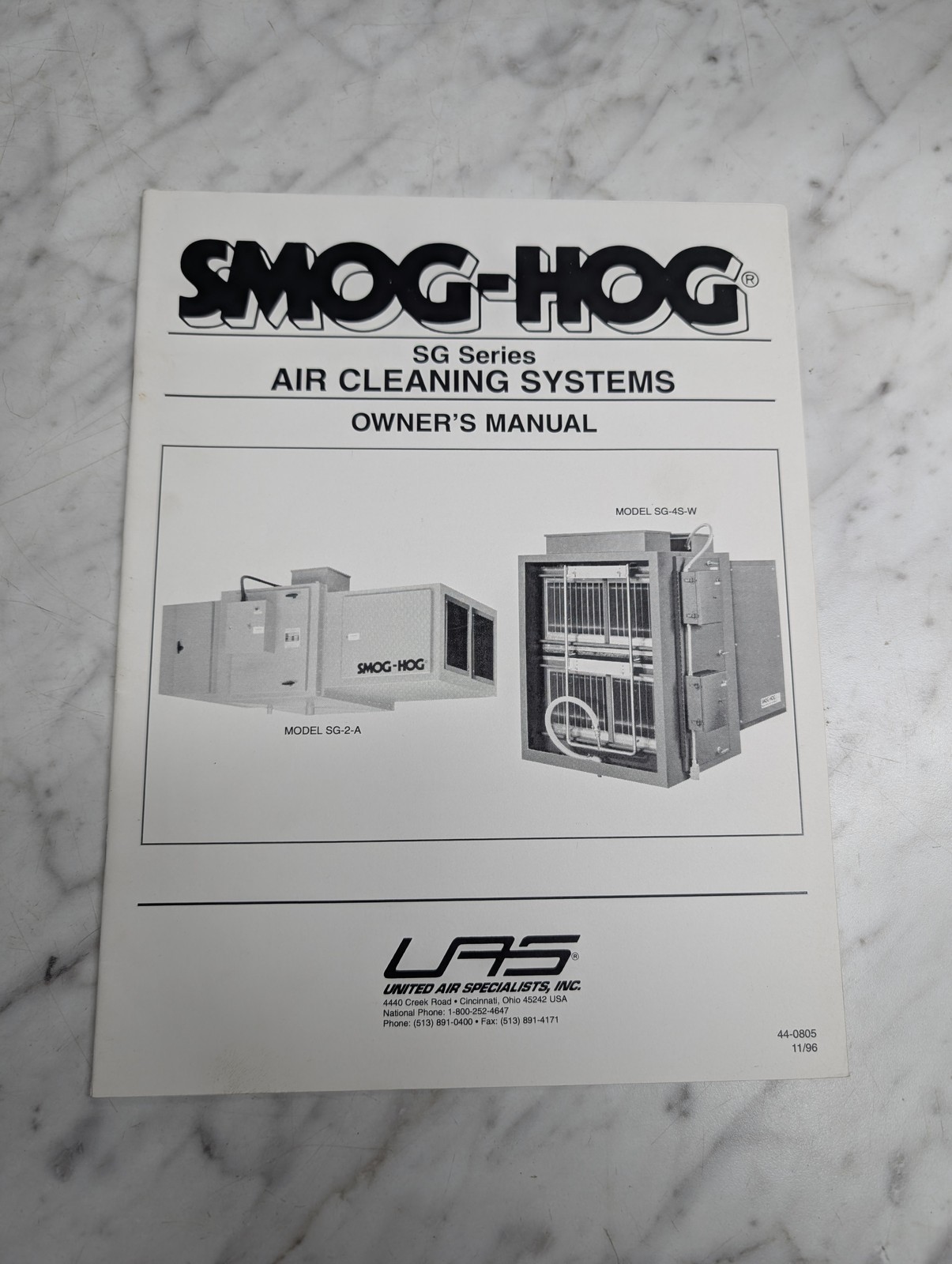 SMOG-HOG SG SERIES AIR CLEANING SYSTEMS OWNER\'S INFORMATION MANUAL 1996