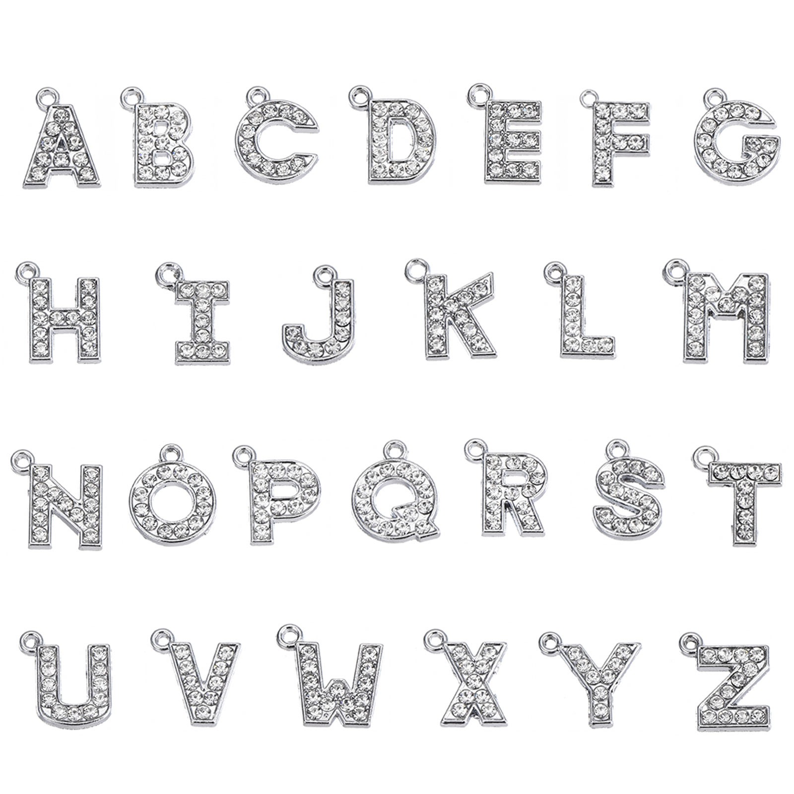 Alphabet A-Z Letter Jewelry Rhinestones Initial Charm Pendant Charm  26 Pcs